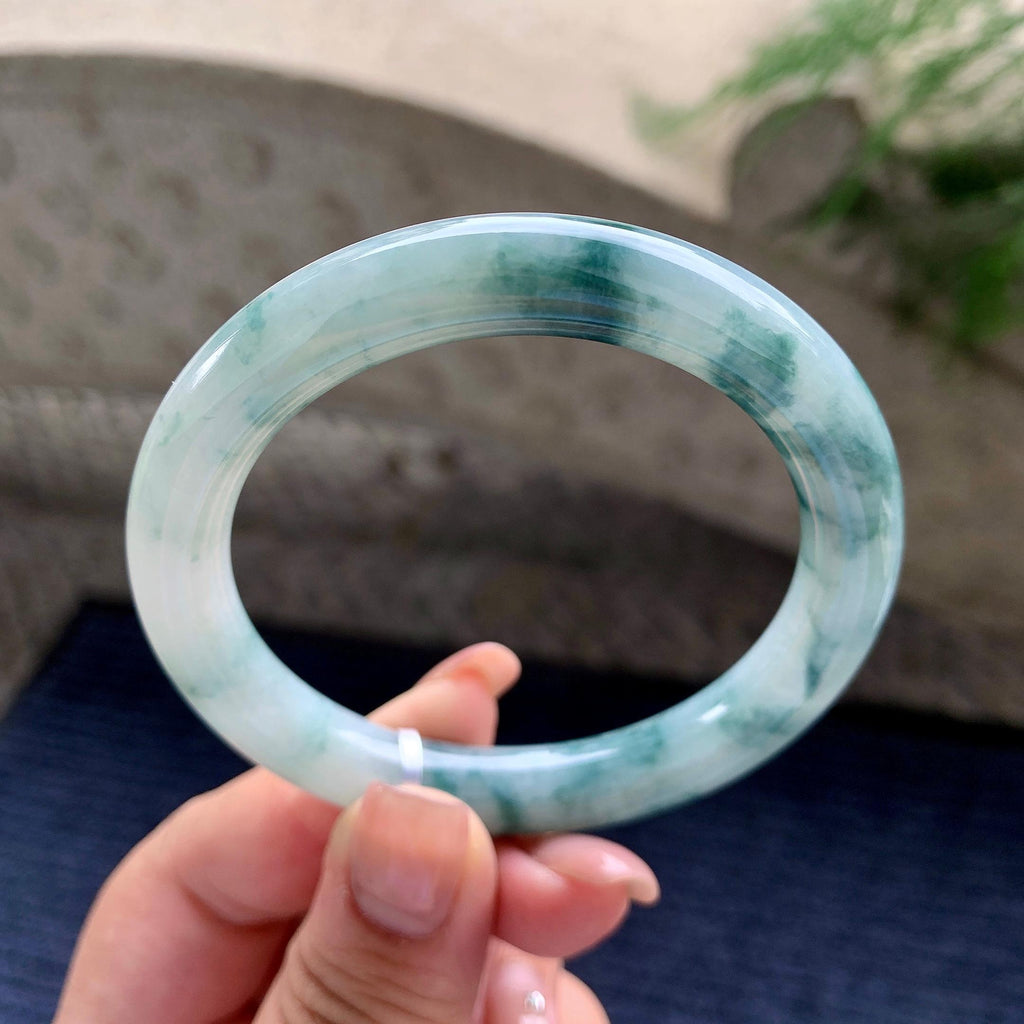 细糯种飘蓝花圆条手镯 54.3圈口 （yc537889）