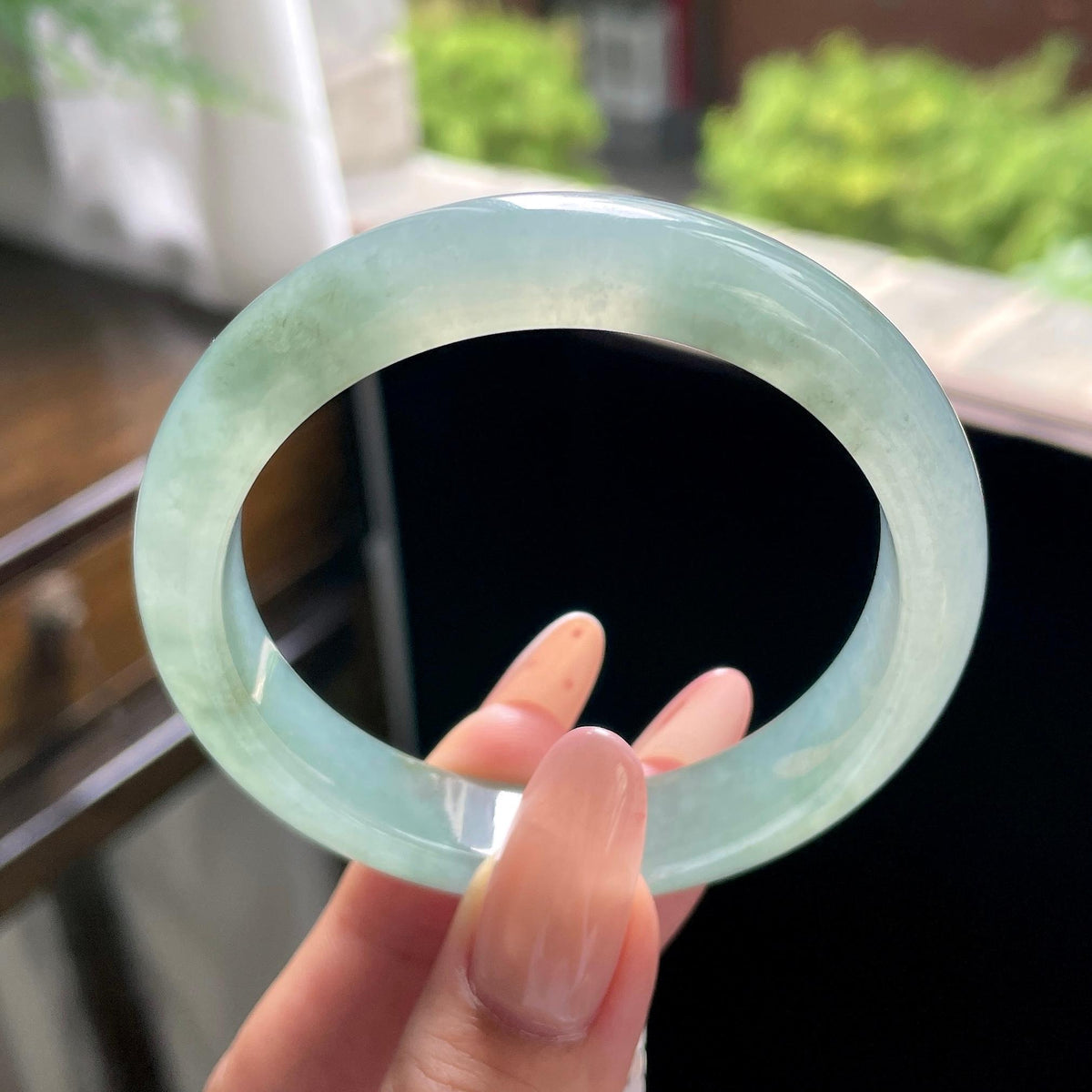 糯冰种油青色冰油青湖水绿正圈平安镯 55圈 天然缅甸A货翡翠（yc703274）