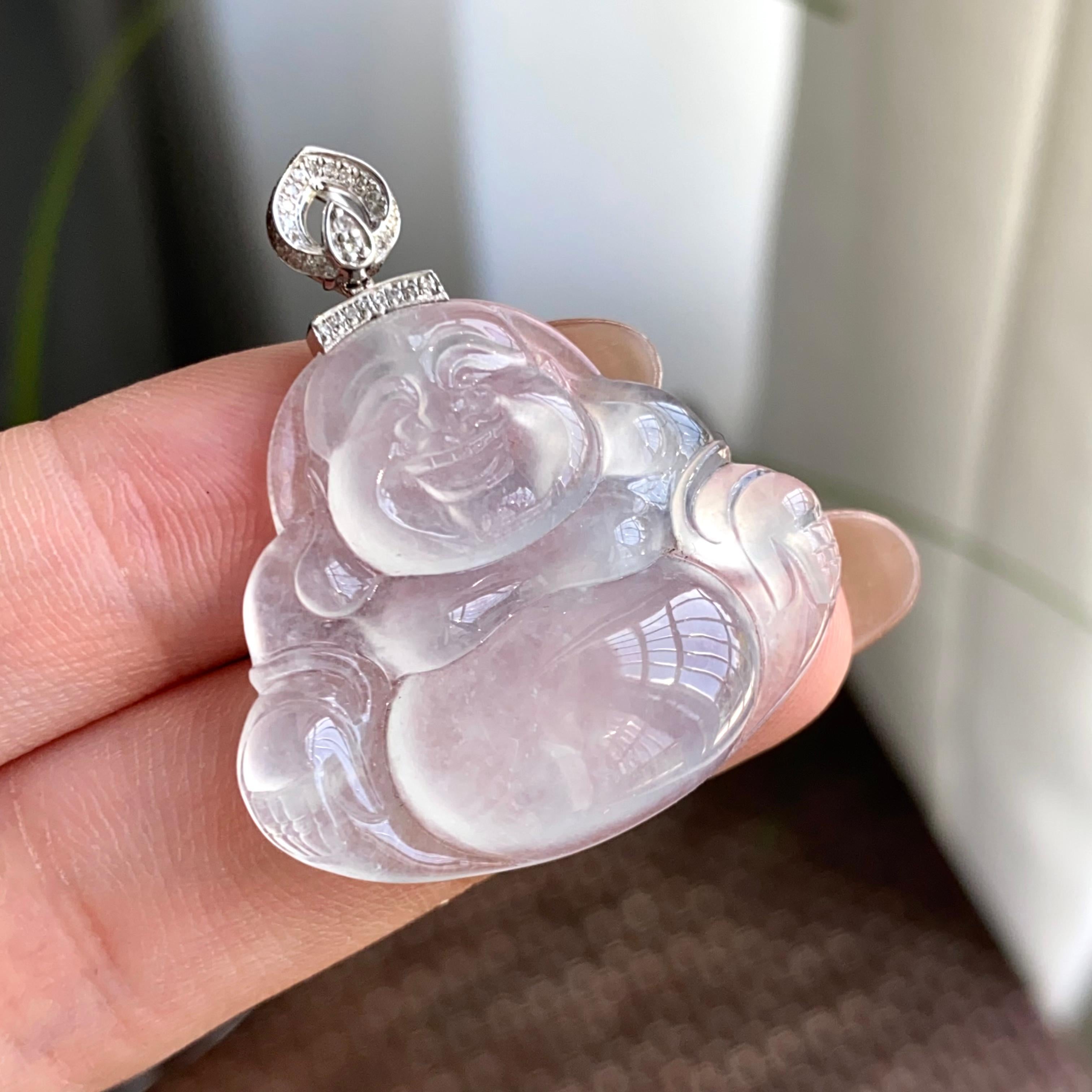 18k金钻镶冰种白月光佛公吊坠（yc263876）