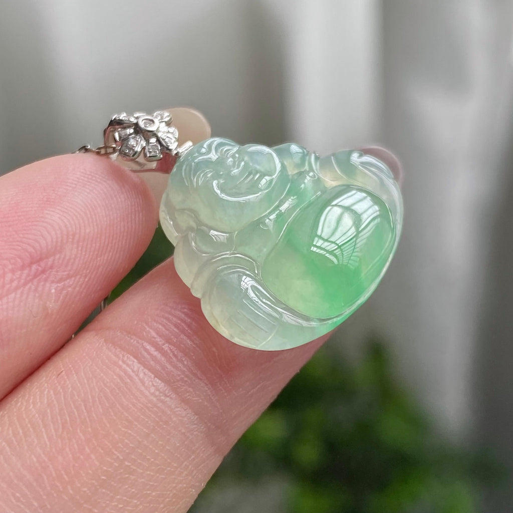 18k金钻镶冰种飘花佛公吊坠（yc200405）