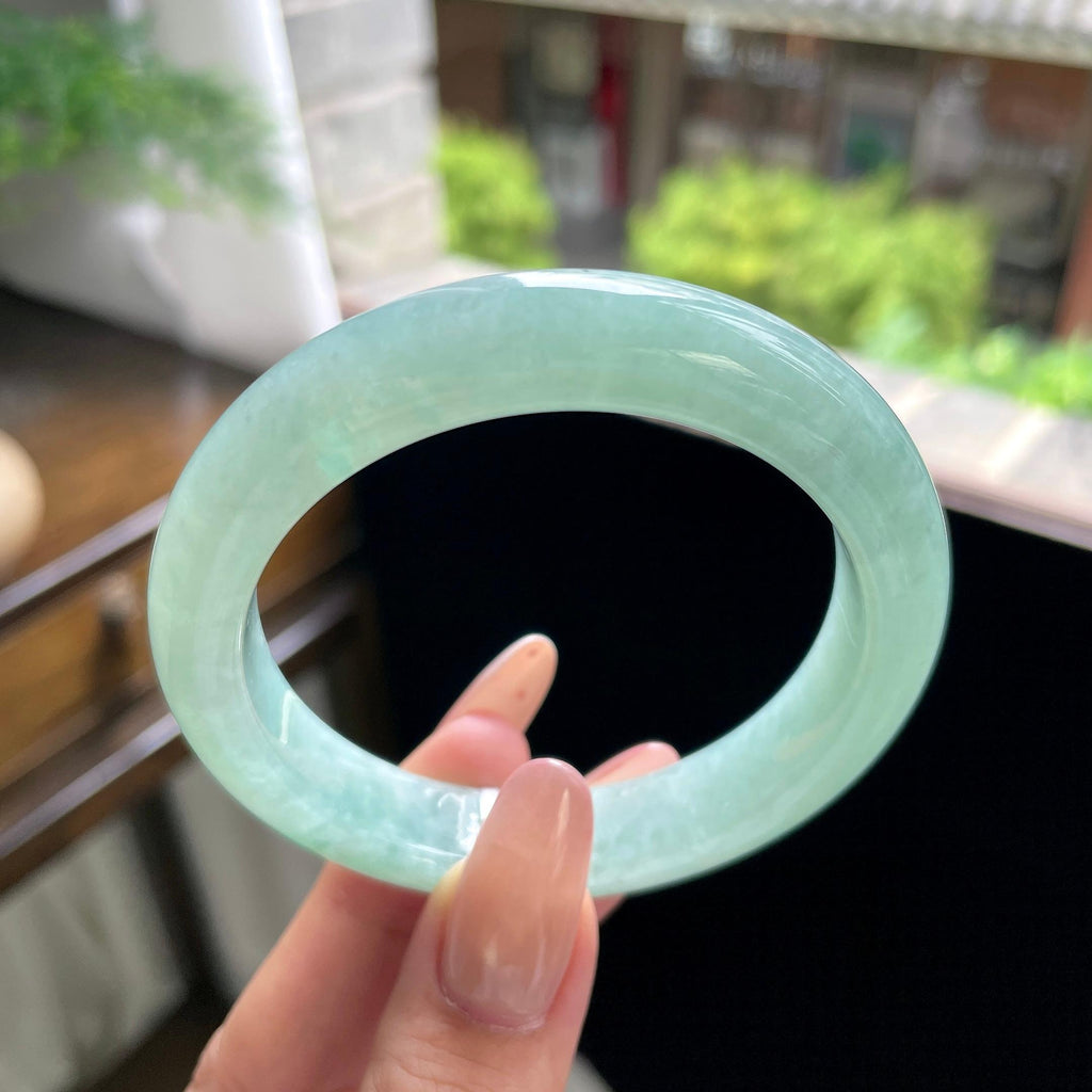 细糯种冰晴绿正圈平安镯 55.6圈 天然缅甸A货翡翠（yc703296）