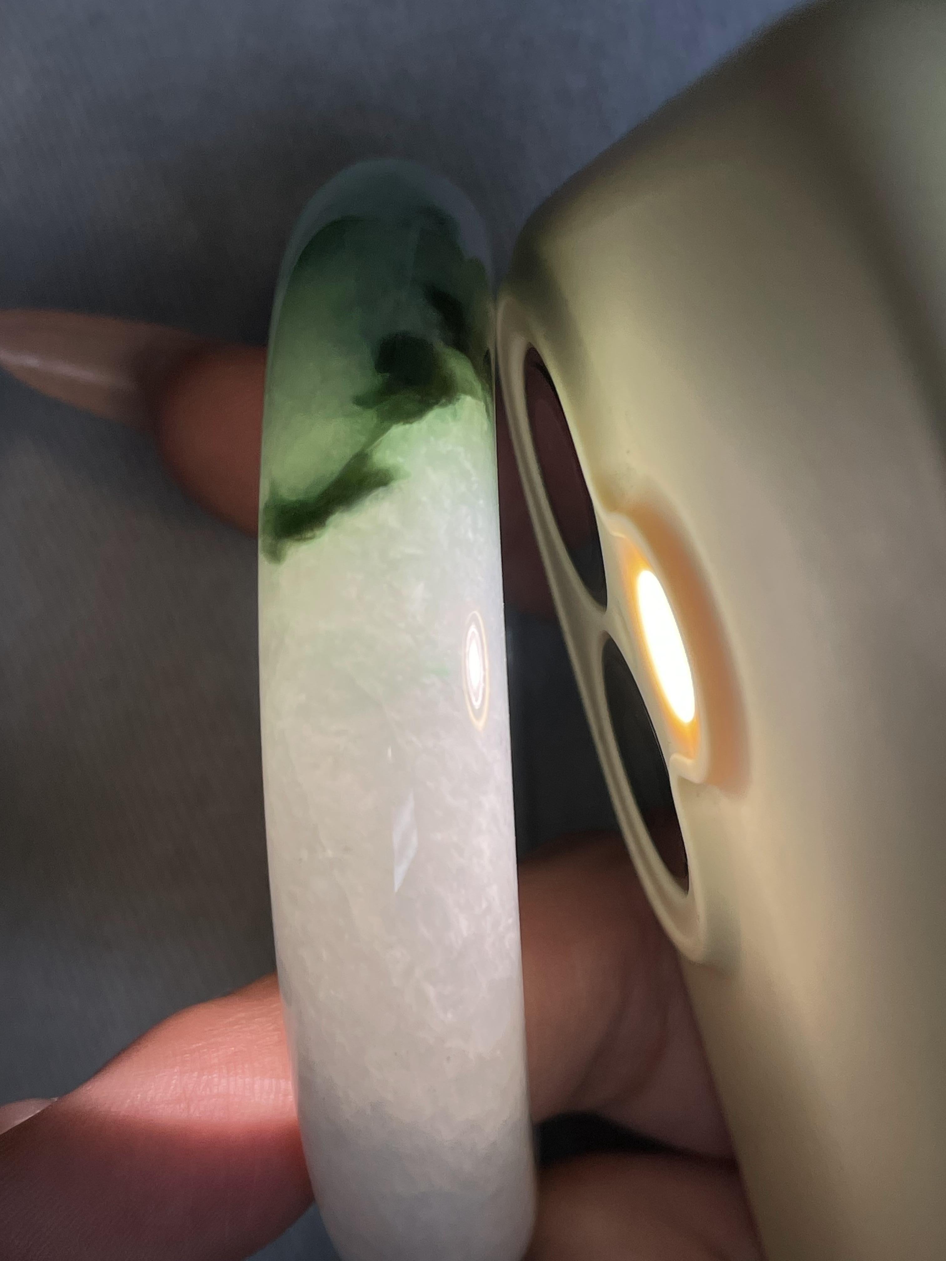 细糯种绿飘花 54.5圈口 天然缅甸A货翡翠（yc530763）