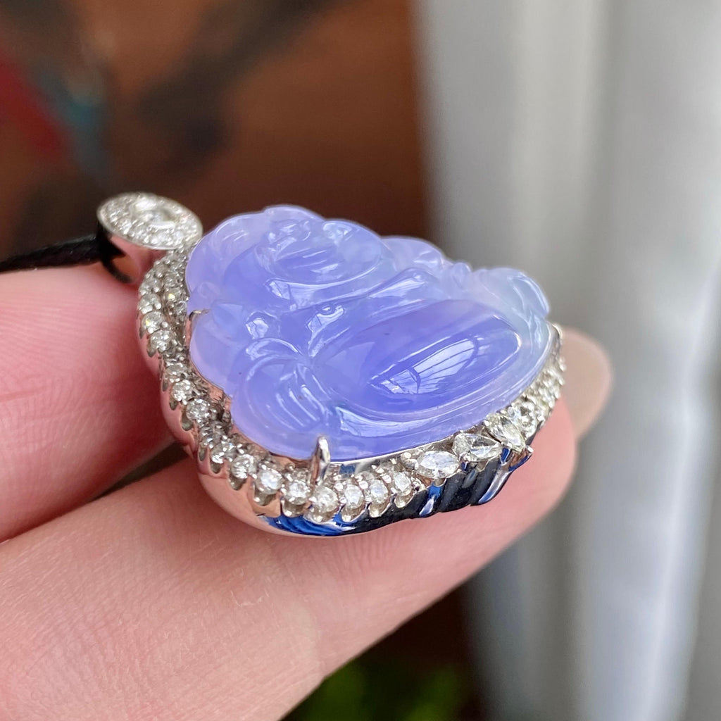 18k金钻镶冰种紫罗兰佛公吊坠（yc235114）