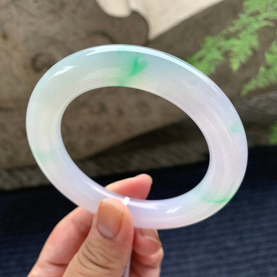 糯冰种飘绿圆条手镯（59.9mm）（yc165855）