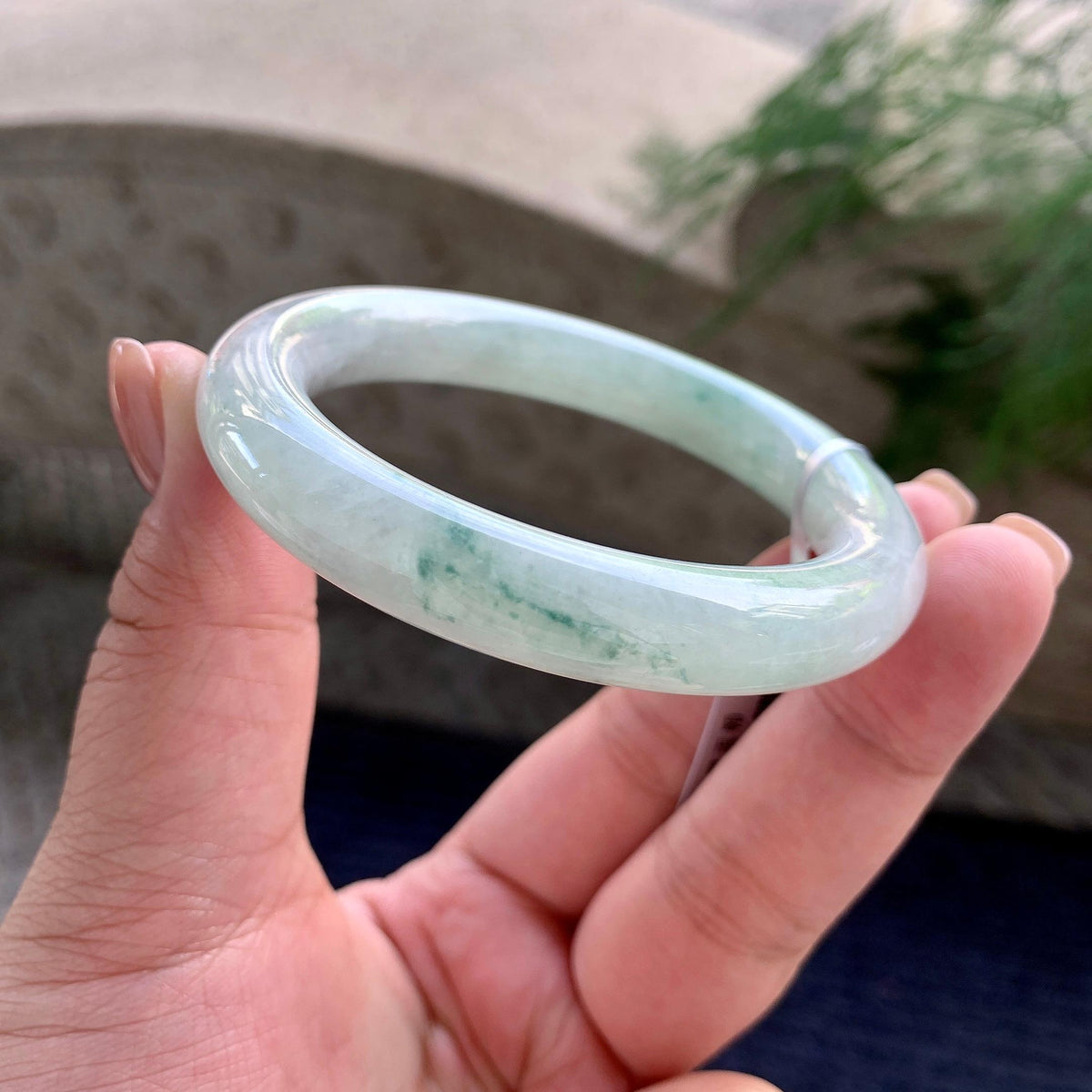 糯种飘绿花圆条手镯 54.3圈口 天然缅甸A货翡翠（yc701217）