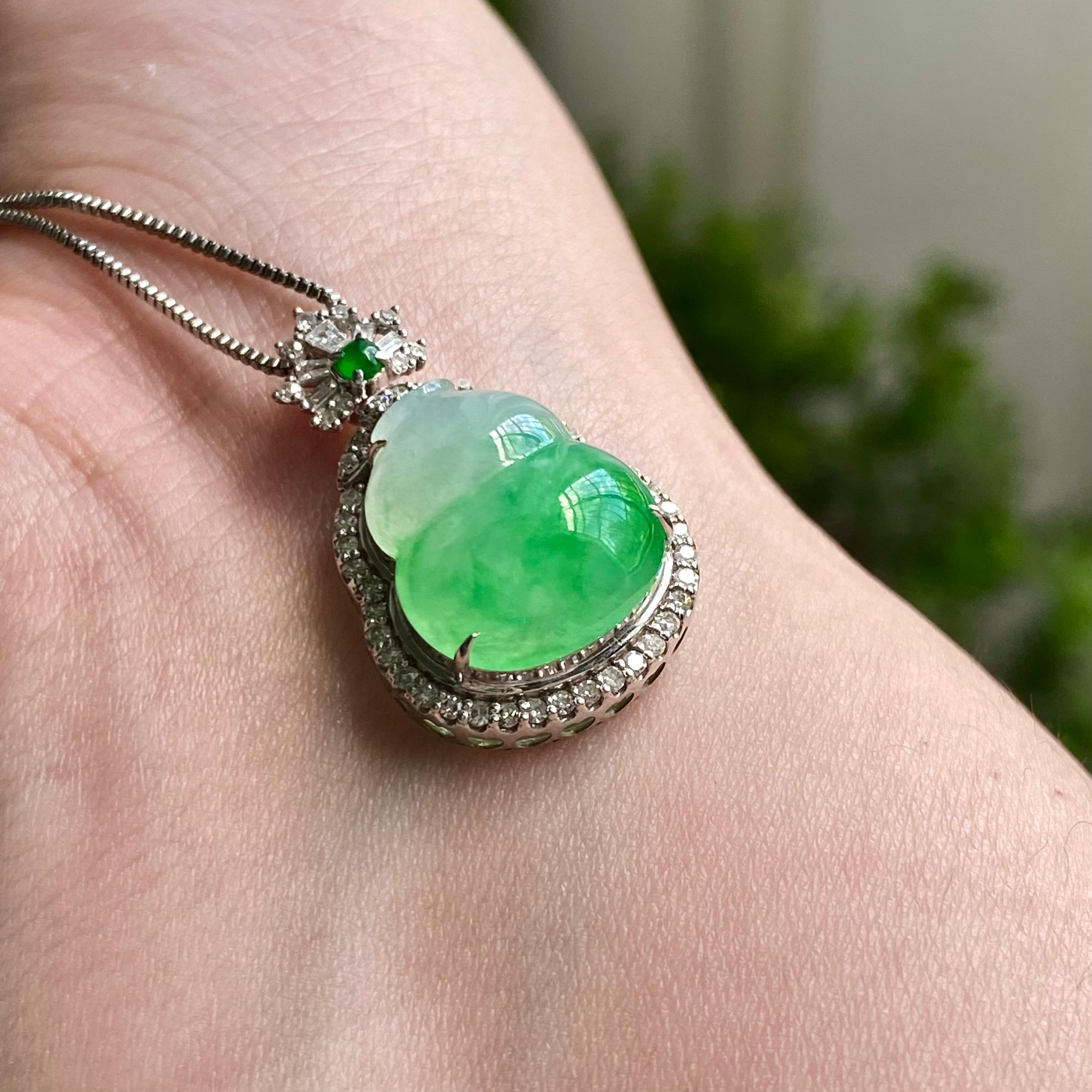 18k金钻镶冰种飘花葫芦吊坠（yc204464）