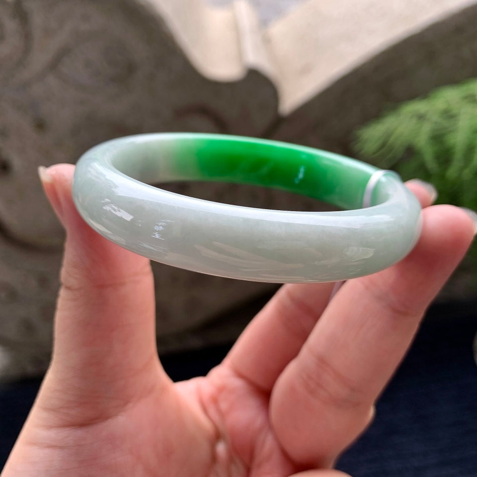 细糯种白底青平安镯（59mm）（yc090970）