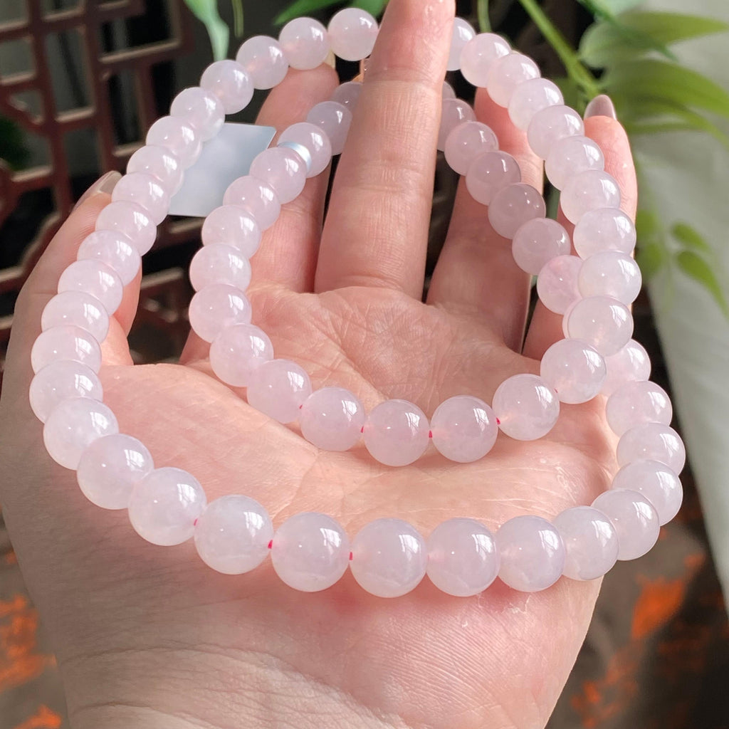 糯冰种粉紫底珠链（62颗）（yc194894）