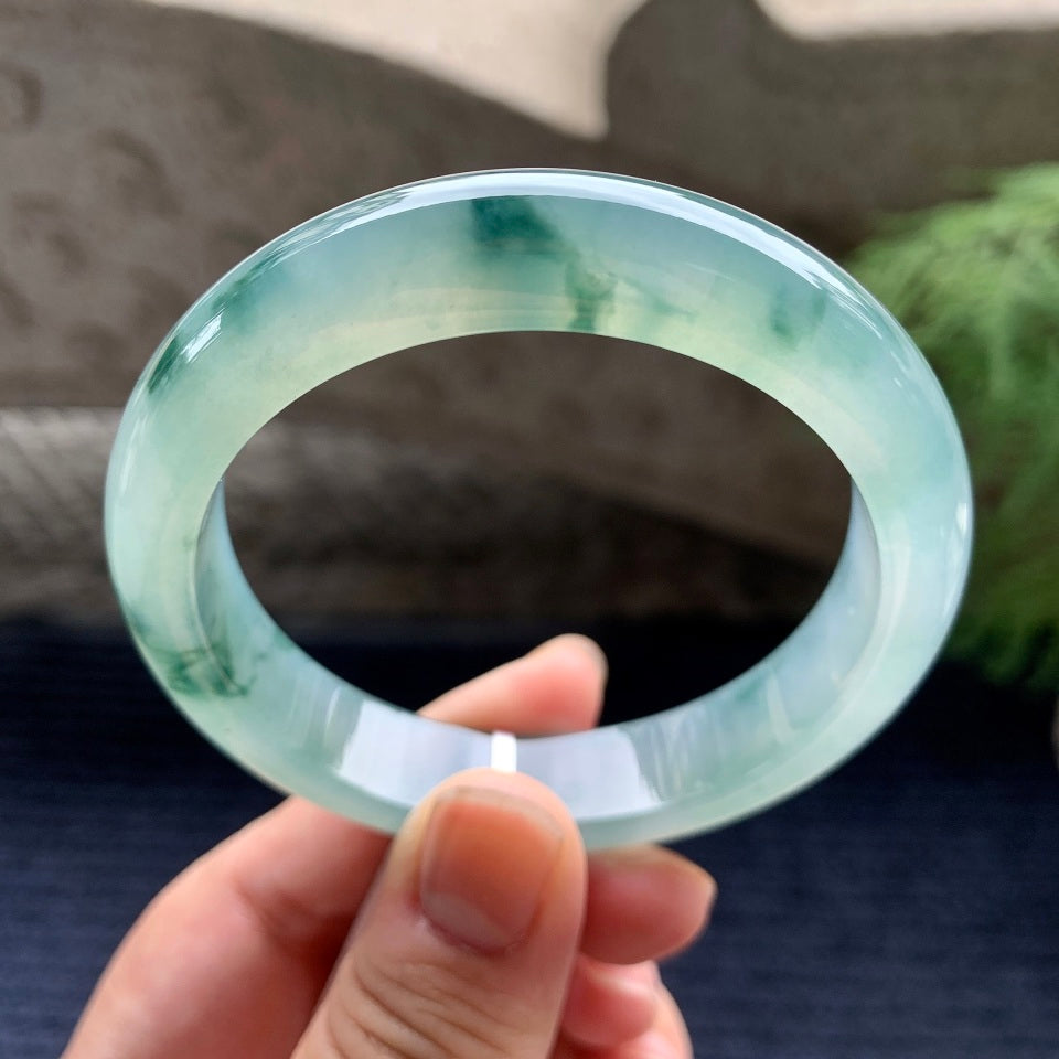 糯冰种晴底飘花平安镯（55.8mm）（yc100699）