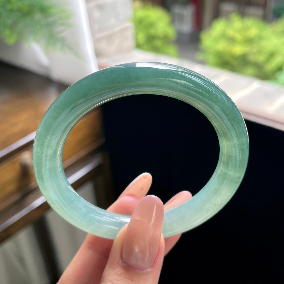 糯冰种油青色湖水绿圆条美人条 54.2圈 天然缅甸A货翡翠（yc703280）