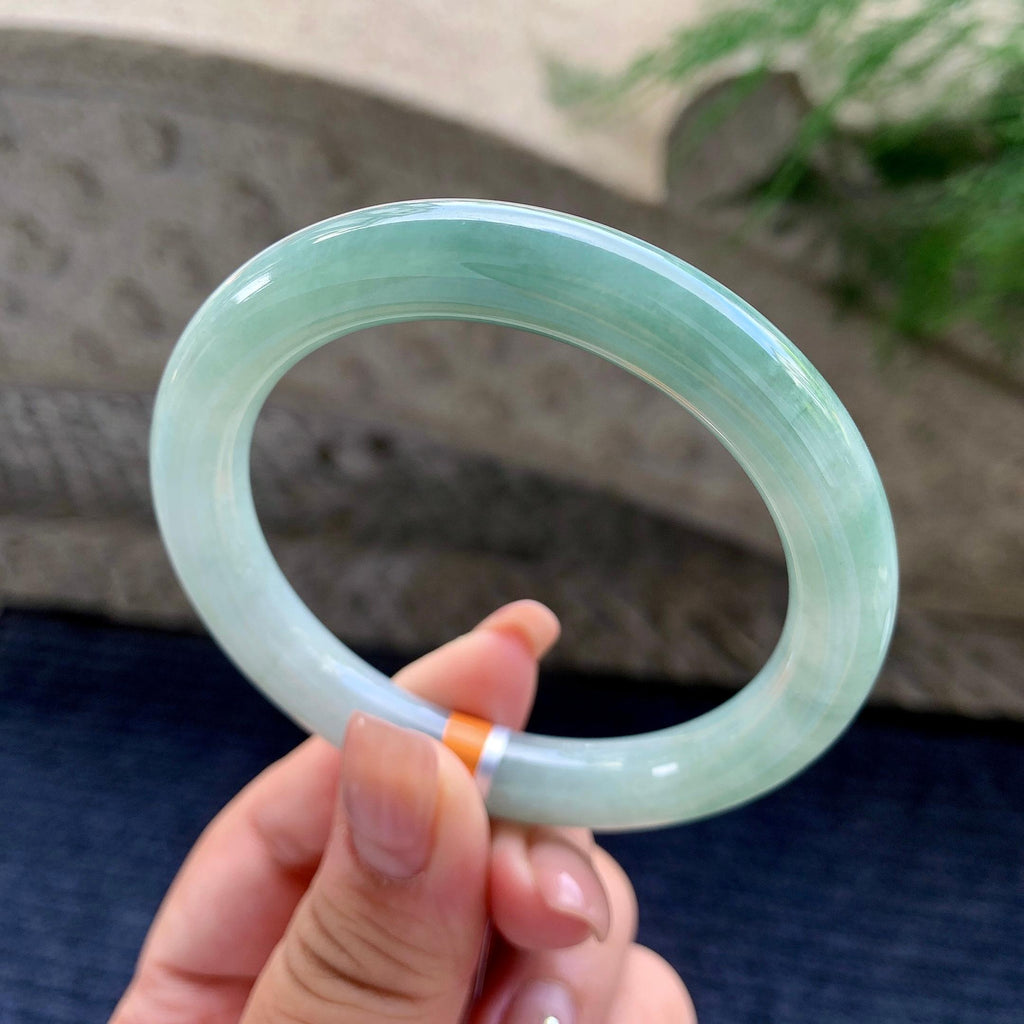 细糯种油青飘蓝花圆条手镯 56圈口 （yc536151）