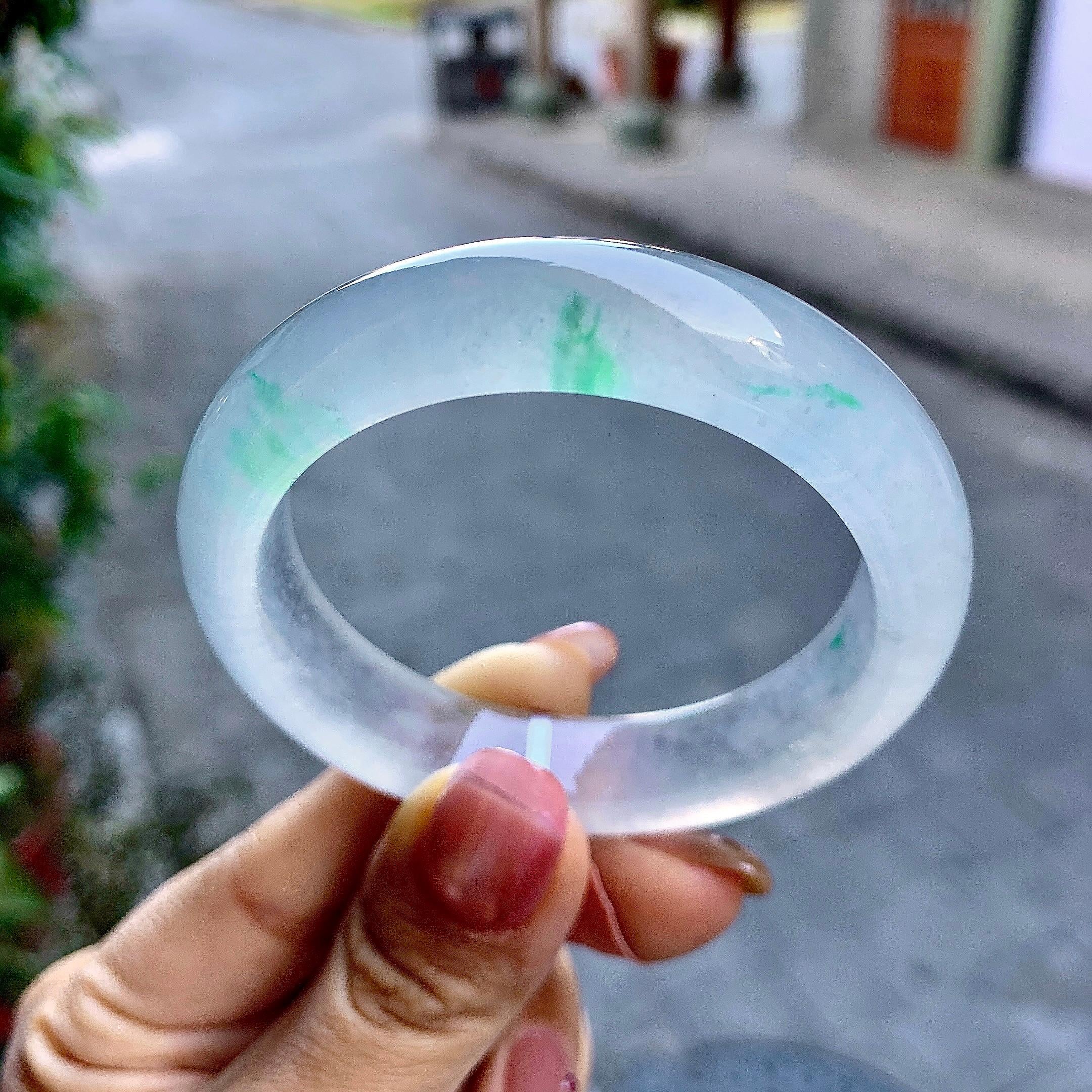高冰种飘绿平安镯（48.9mm）（yc278626）