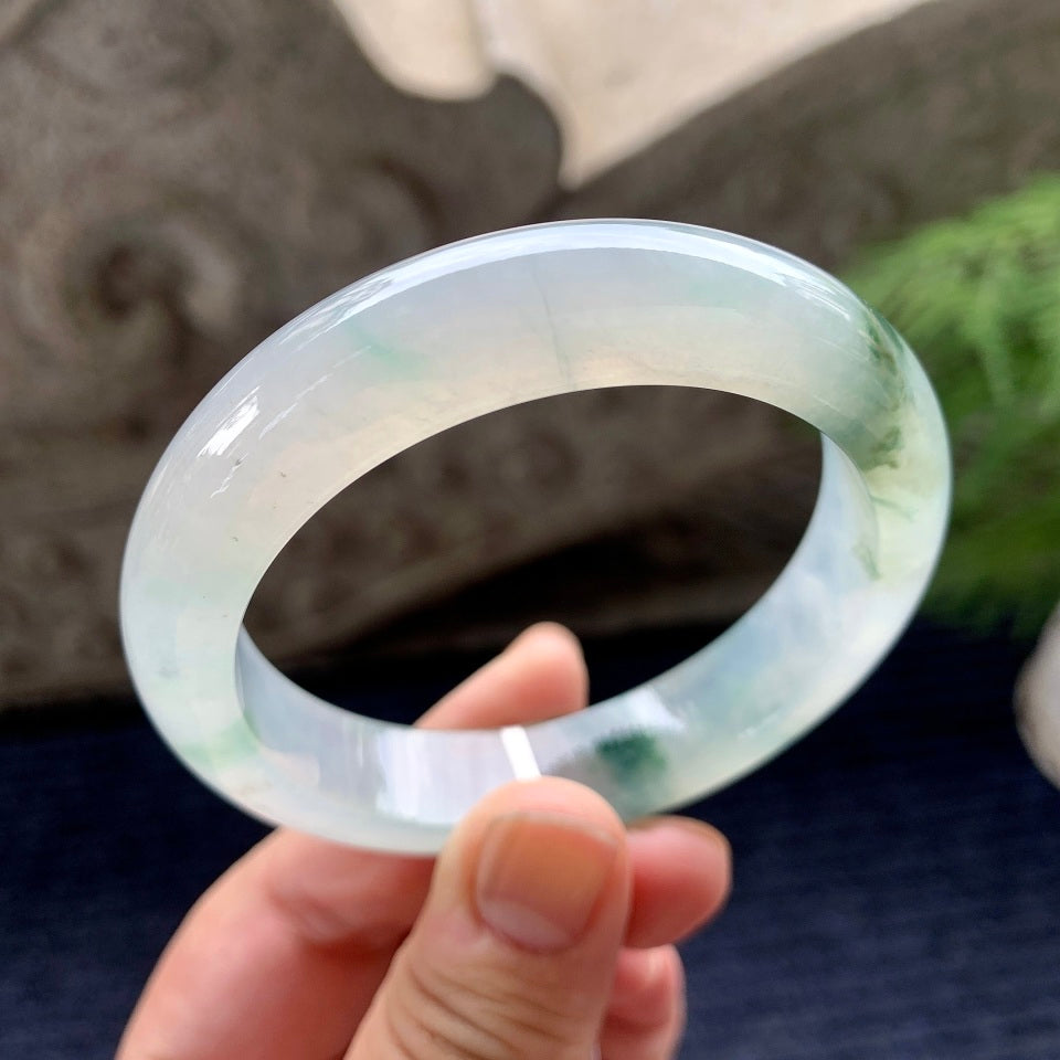 糯冰种飘花平安镯（55.4mm）（yc097834）