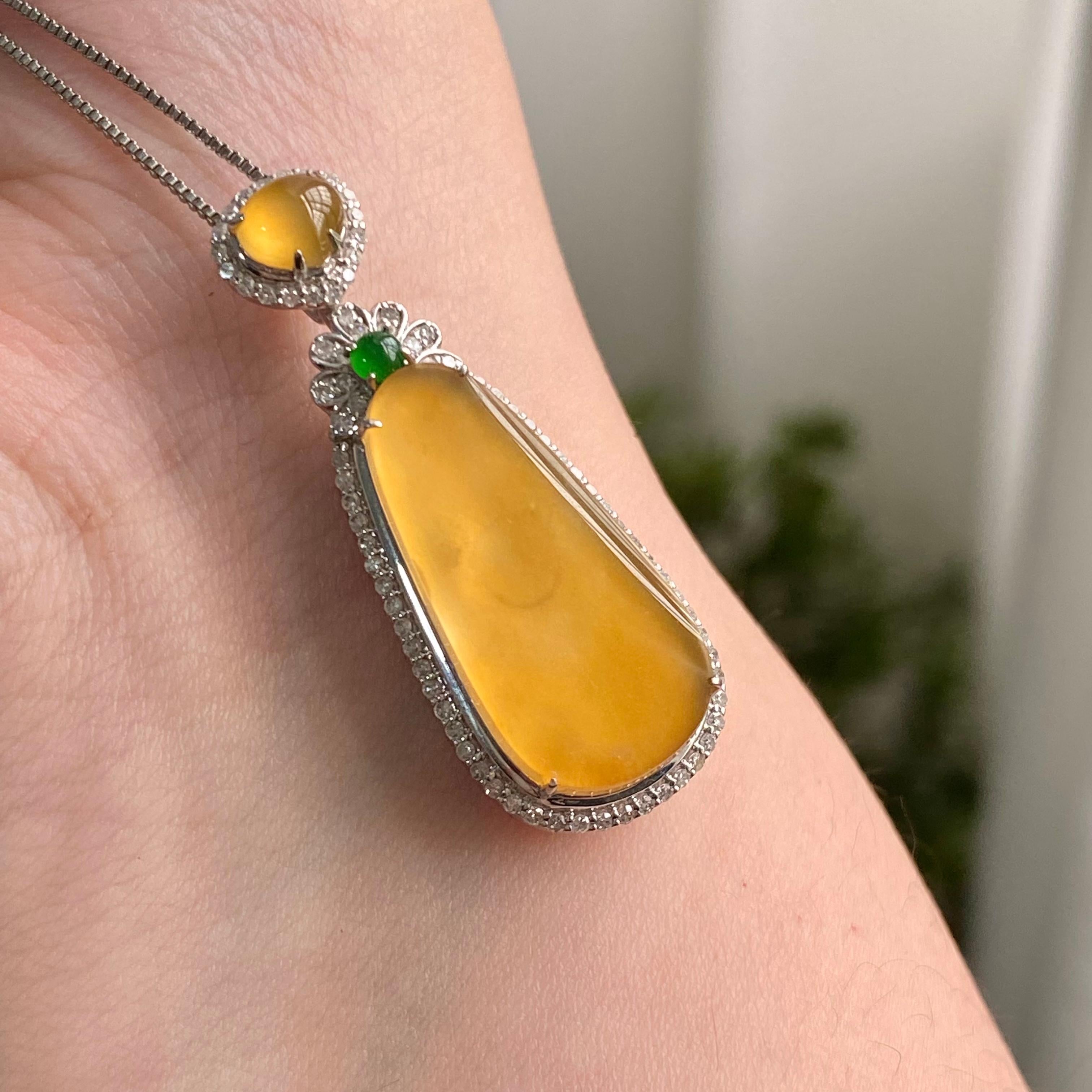 18k金钻镶冰种黄翡无事牌吊坠（yc206765）