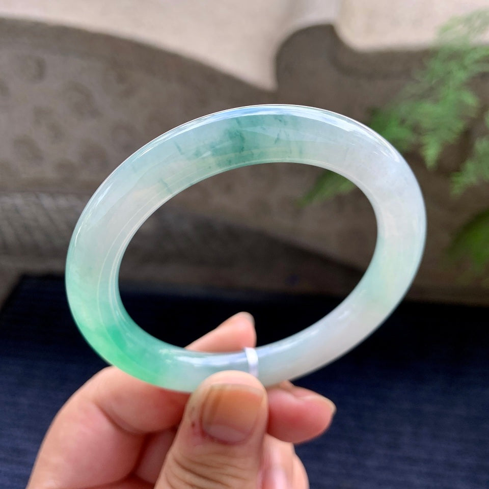 糯冰种飘花圆条手镯（54.2mm）（yc170487）
