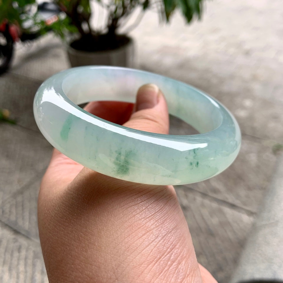 糯冰种飘花宽版轮胎手镯（63.6mm）（yc110990）