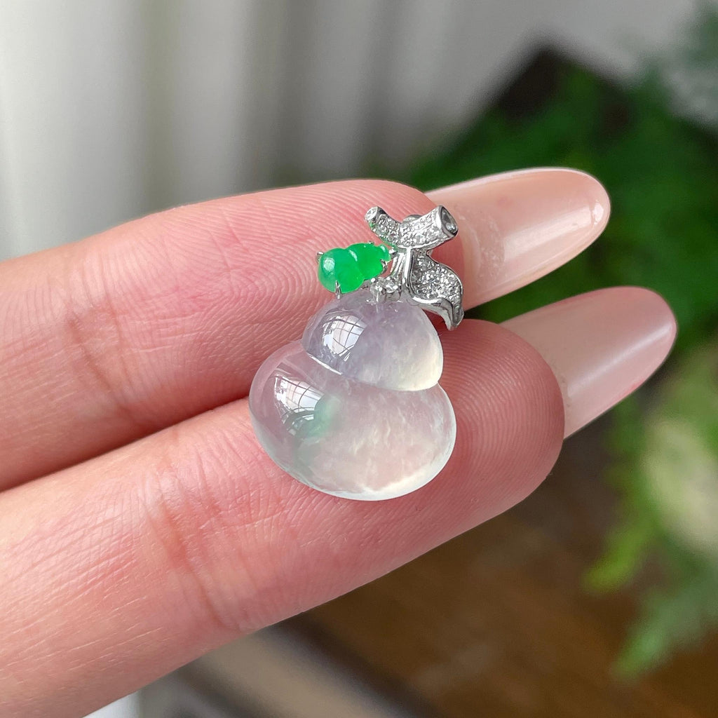 18K金镶冰种飘翠绿葫芦吊坠（yc710689）