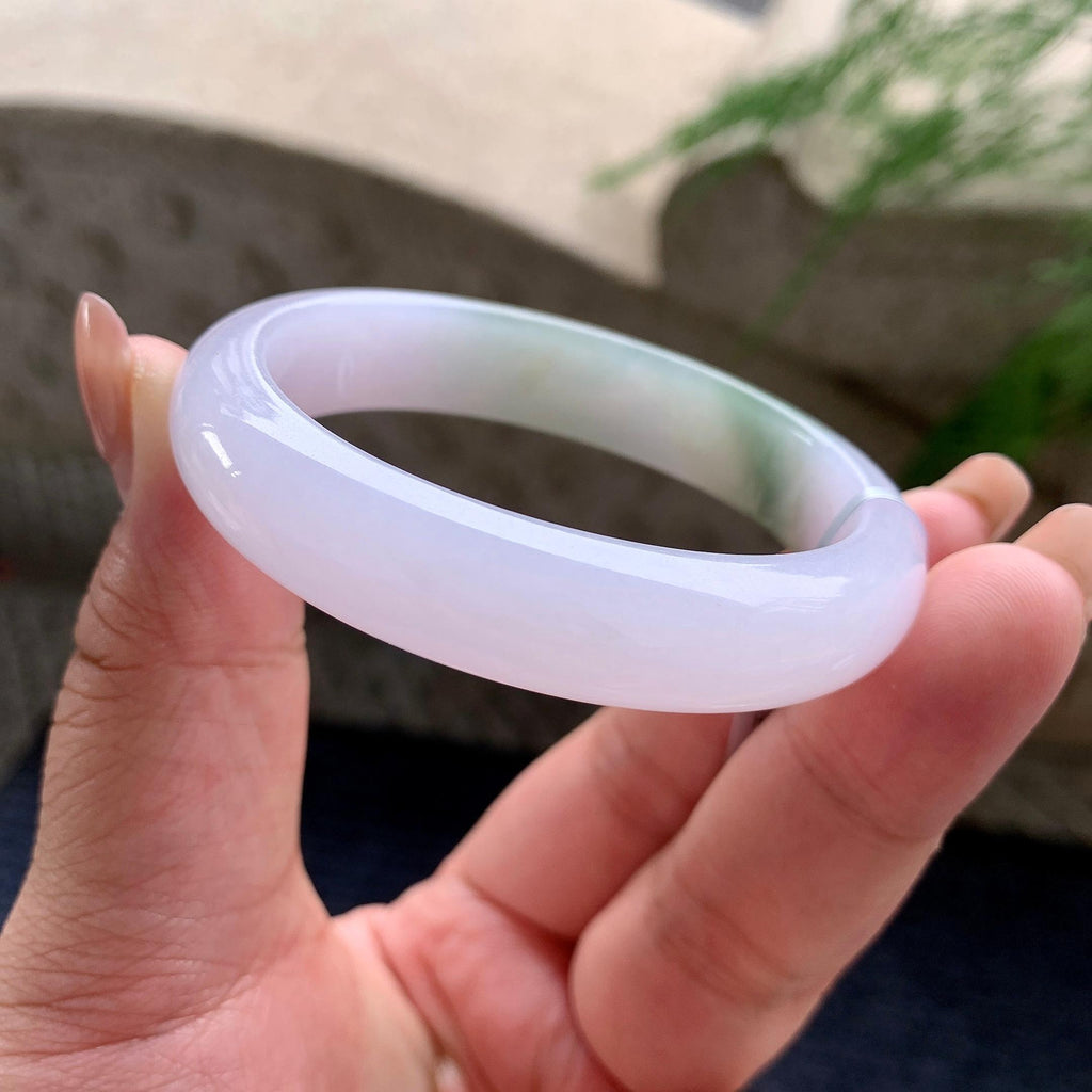 小圈口 细糯种淡紫底油青贵妃手镯 51.8圈口 天然缅甸A货翡翠（yc699678）