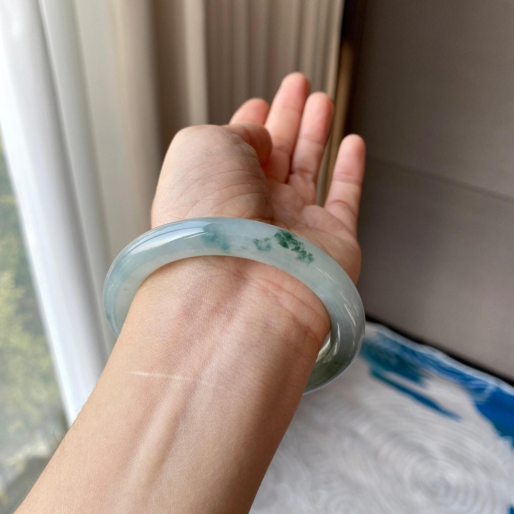 细糯种飘花圆条手镯56圈口 天然缅甸A货翡翠（yc316461）