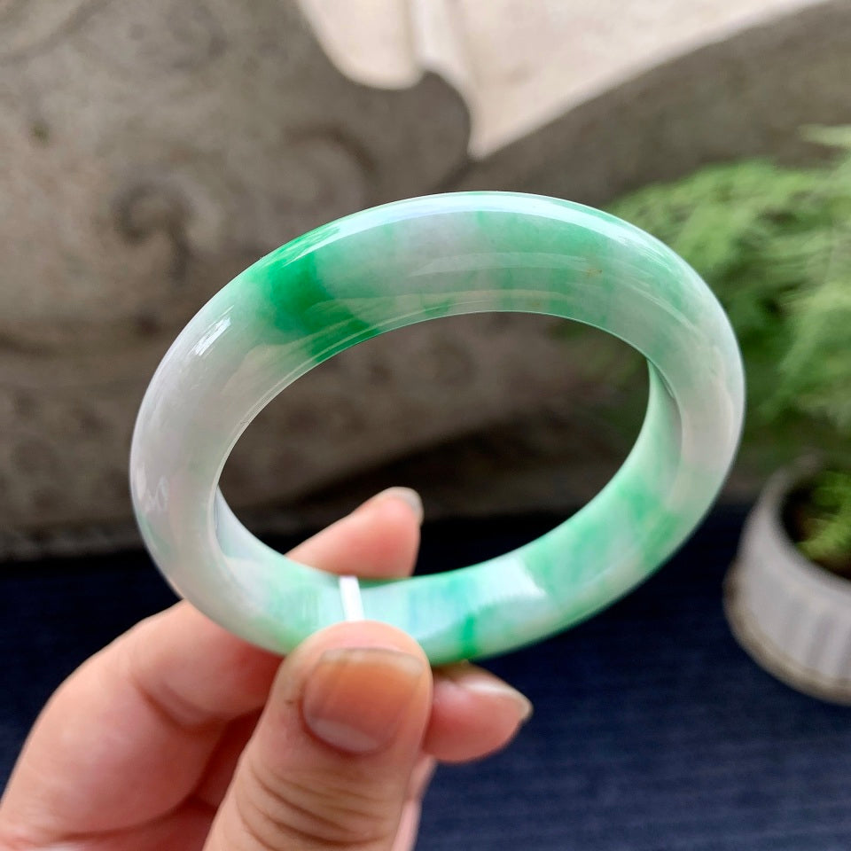 细糯种飘阳绿平安镯（51.5mm）（yc089891）