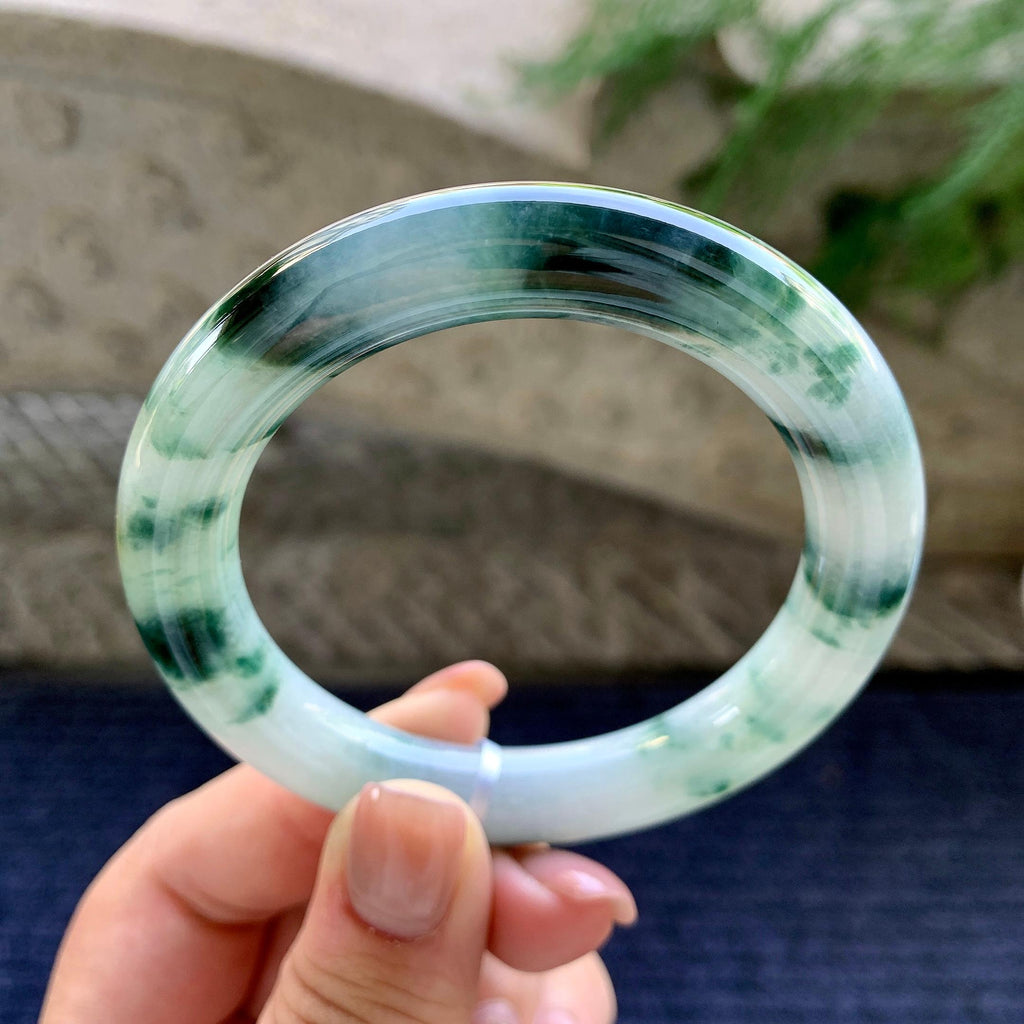 细糯种飘蓝花洒金圆条手镯 55.4圈口 天然缅甸A货翡翠（yc498061）