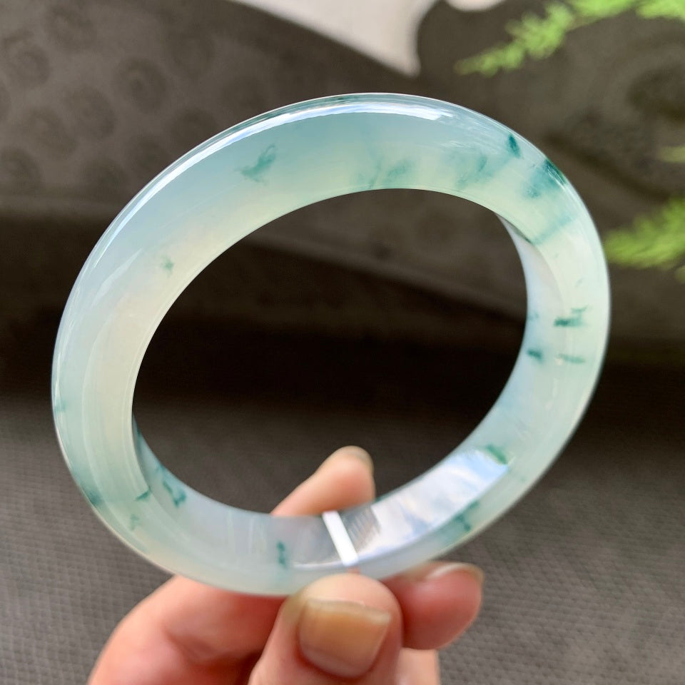 糯冰飘花平安镯（56.6mm）（yc029707）