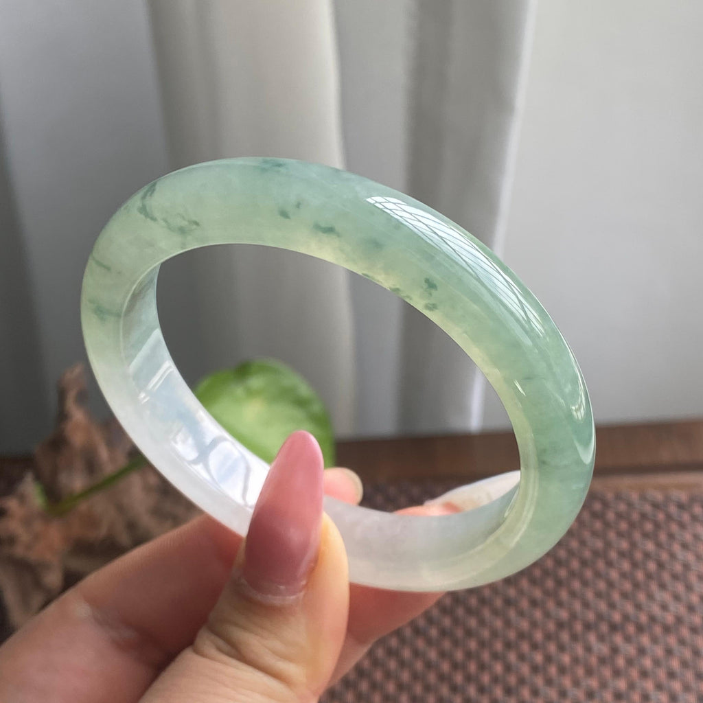 糯冰种飘花正圈手镯（59圈）（yc280809）