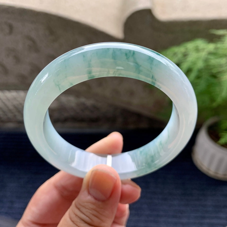 糯冰种飘花平安镯（56.8mm）（yc097814）