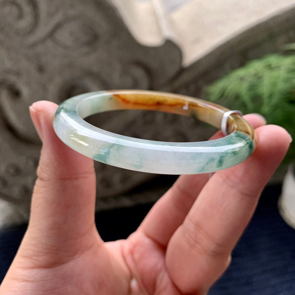 细糯种黄翡飘花平安镯（54.2mm）（yc091796）