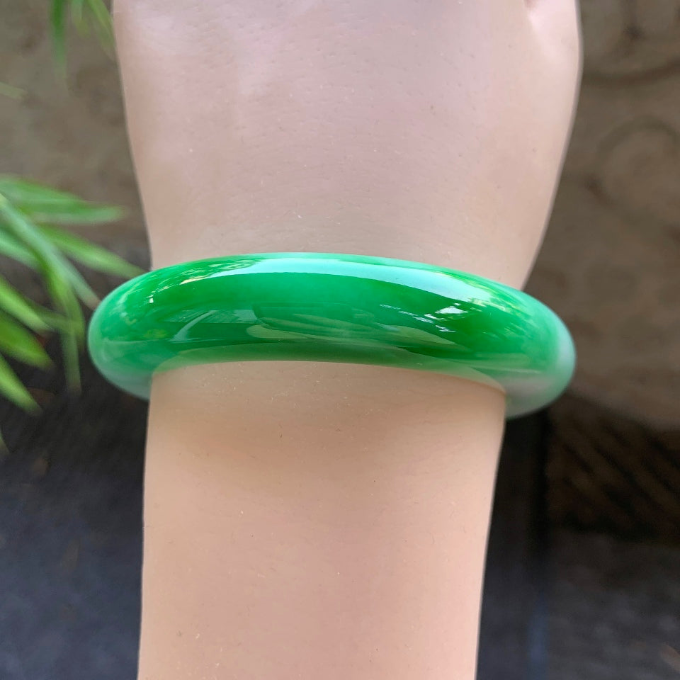 糯化飘阳绿平安镯（53.2mm）（yc015983）
