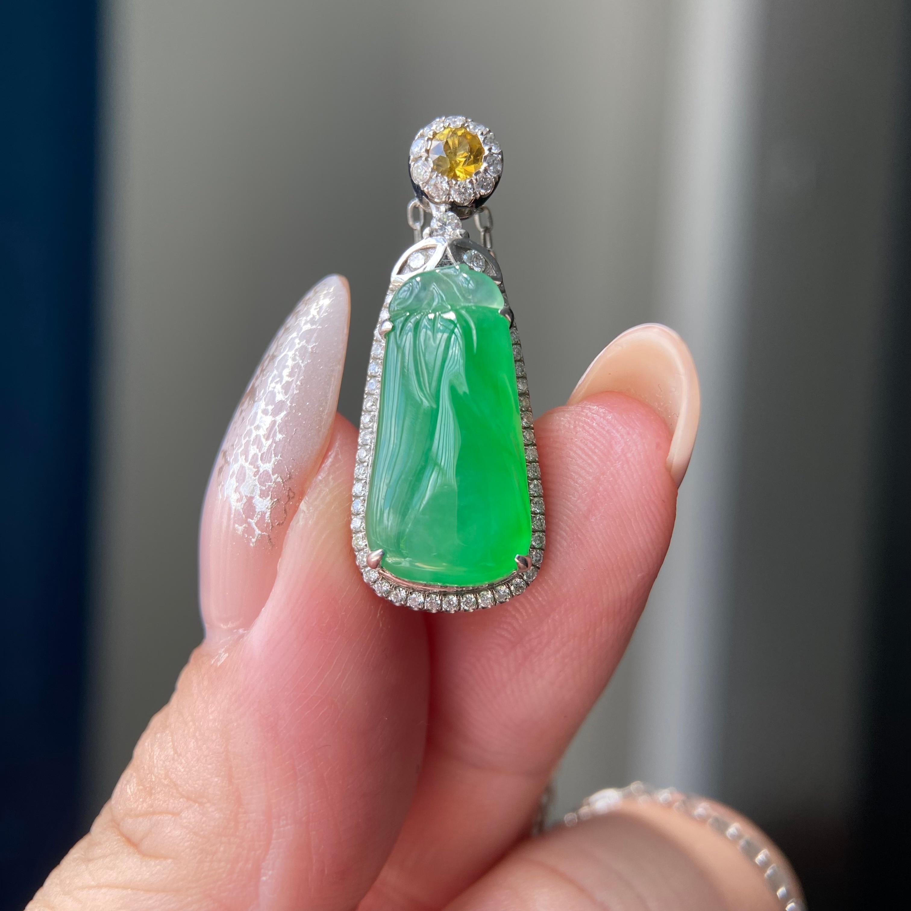 18k金钻镶冰种满绿福瓜吊坠（yc209959）