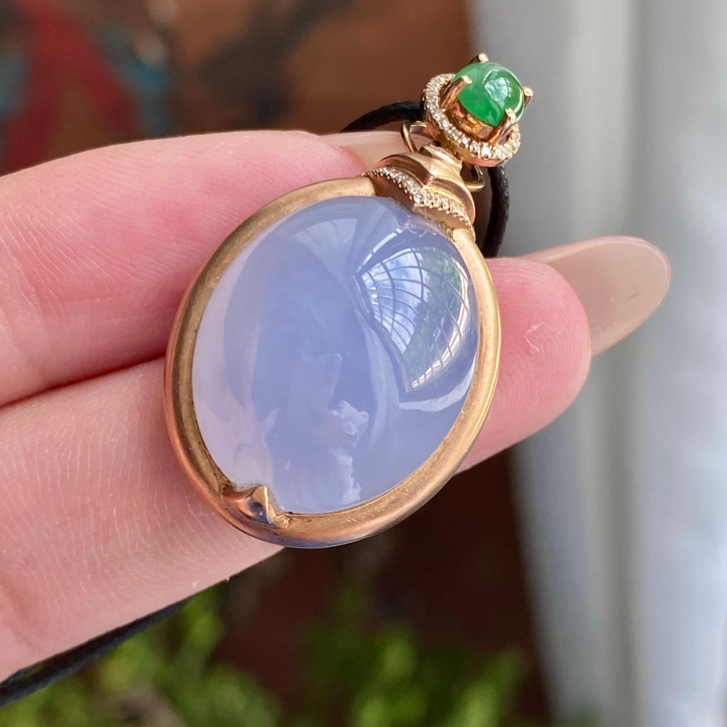 18k金镶冰种鸽子蛋紫罗兰吊坠（yc235116）