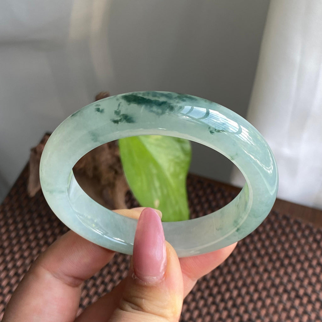 糯冰种飘花正圈手镯（54圈）（yc280885）