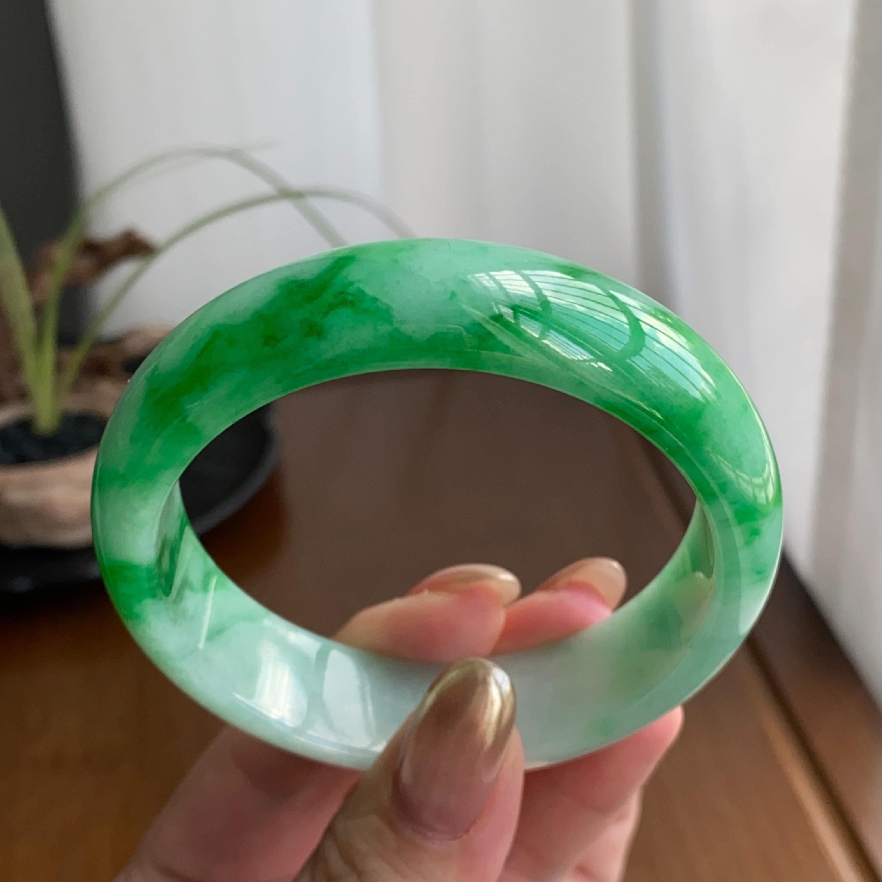 细糯种辣阳绿色花平安镯（56圈）（yc258987）