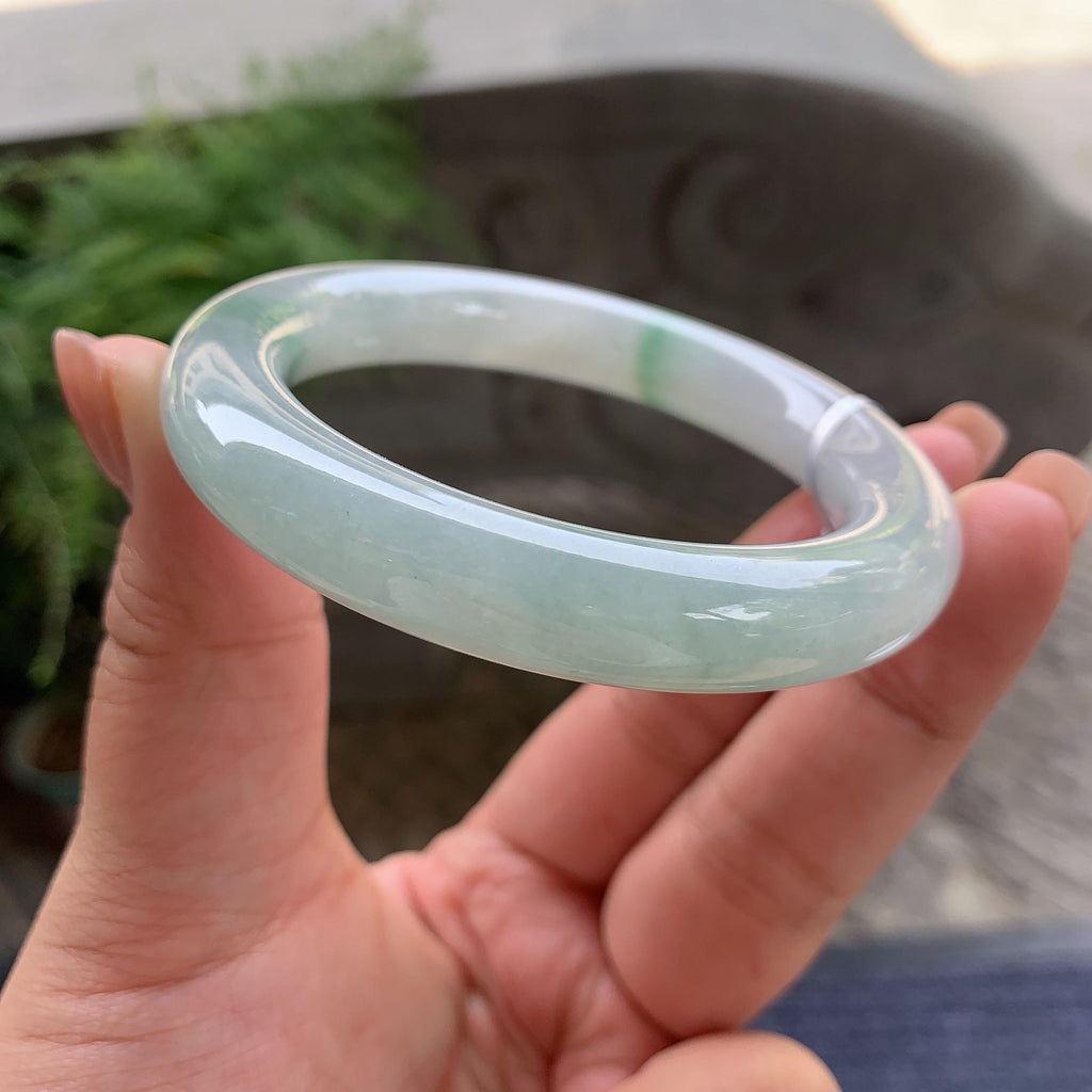 细糯种飘绿花圆条手镯 53.7圈口 天然缅甸A货翡翠（yc499793）