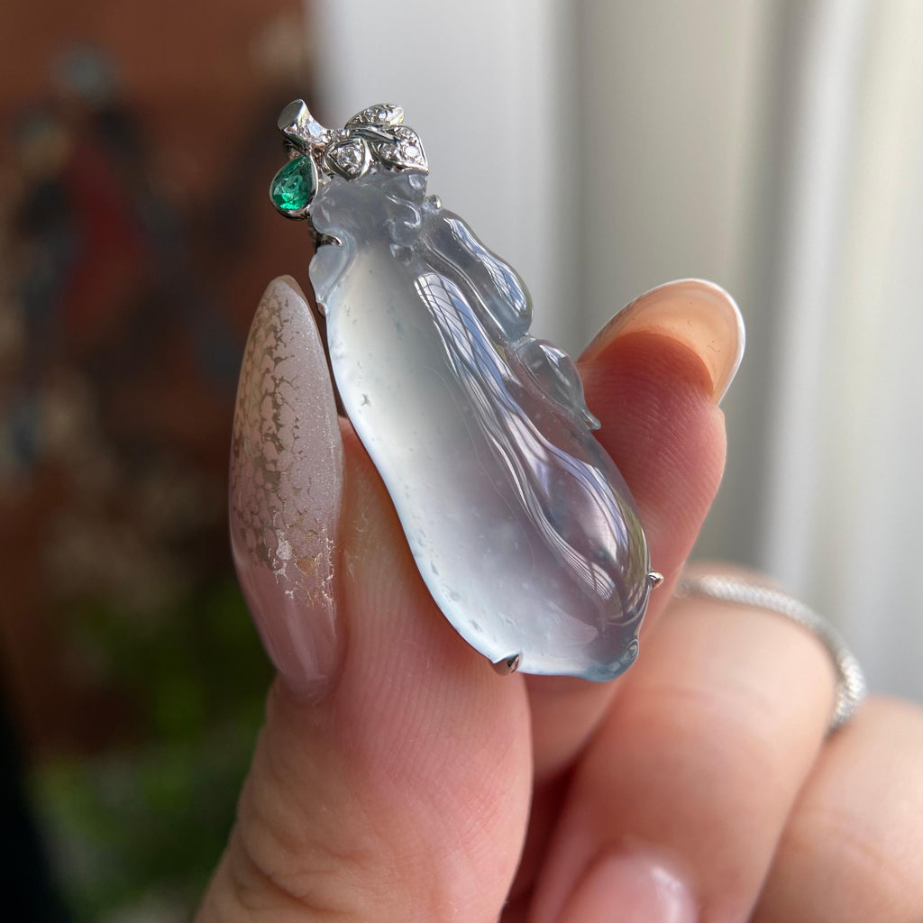 18k金钻镶高冰种飘花福瓜吊坠（yc209898）