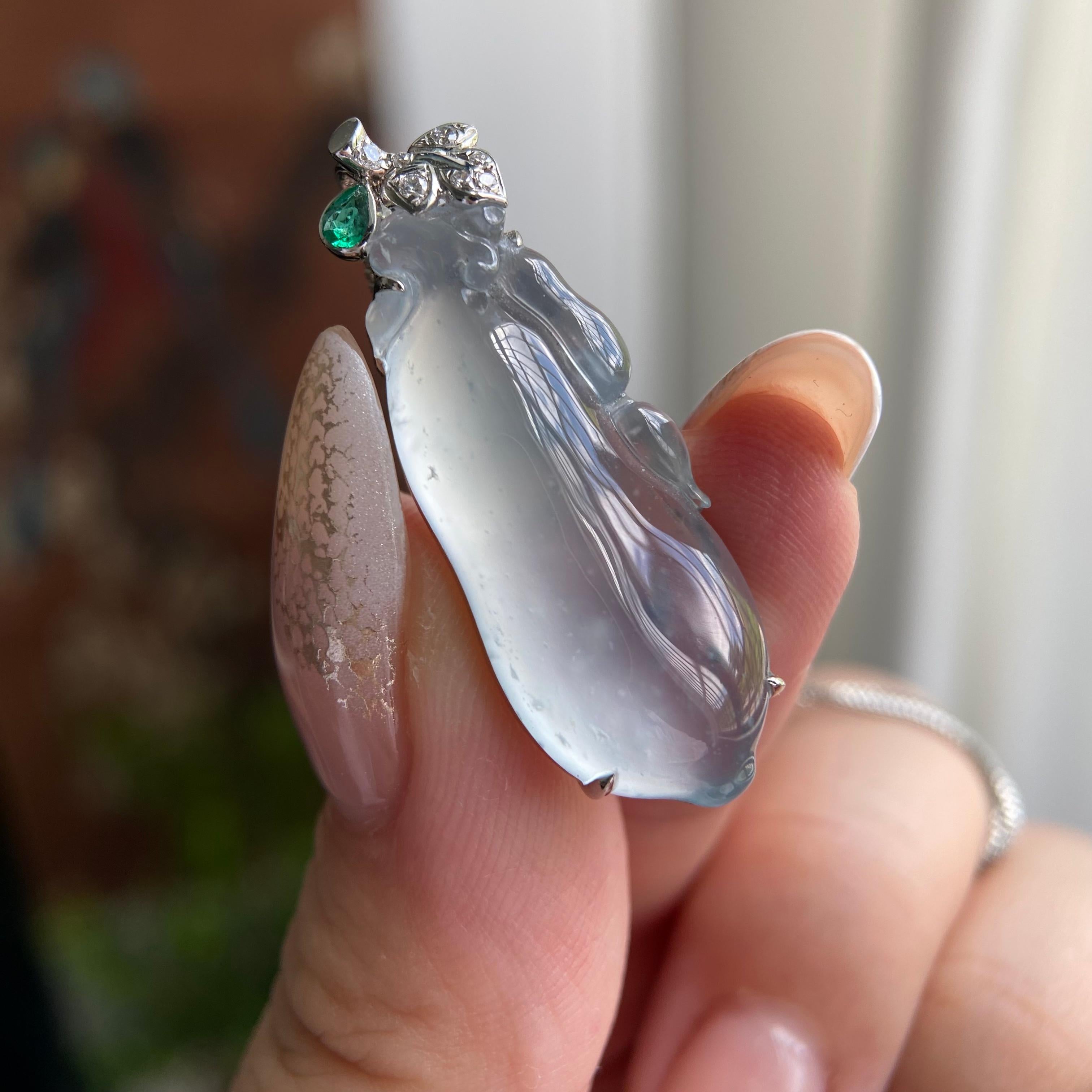 18k金钻镶高冰种飘花福瓜吊坠（yc209898）