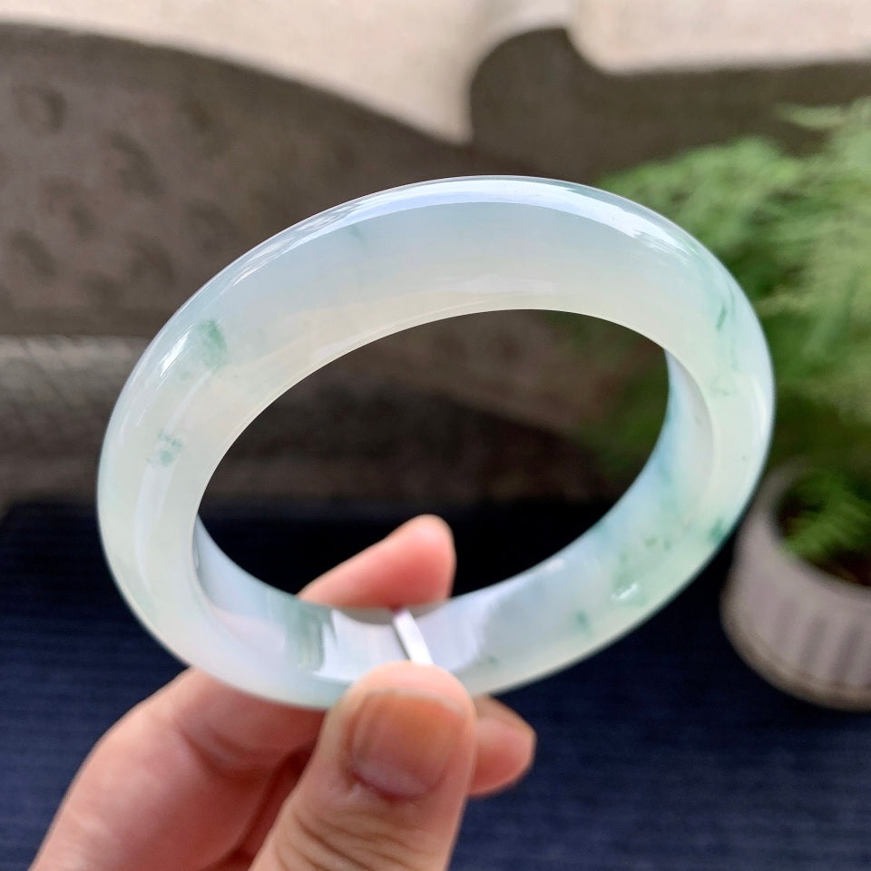 糯冰种飘花平安镯（56.3mm）（yc098130）