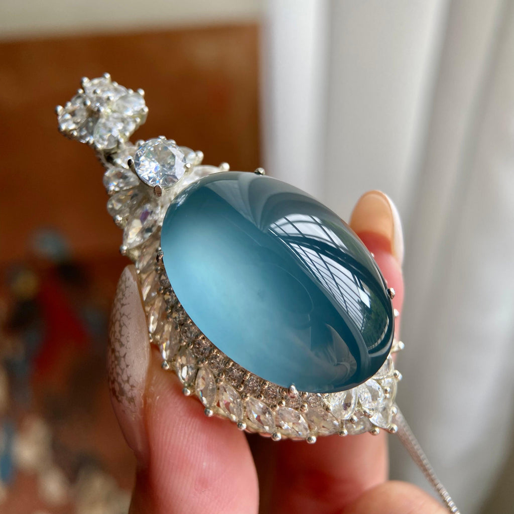 高冰种蓝底椭圆大蛋面吊坠裸石（yc223721）