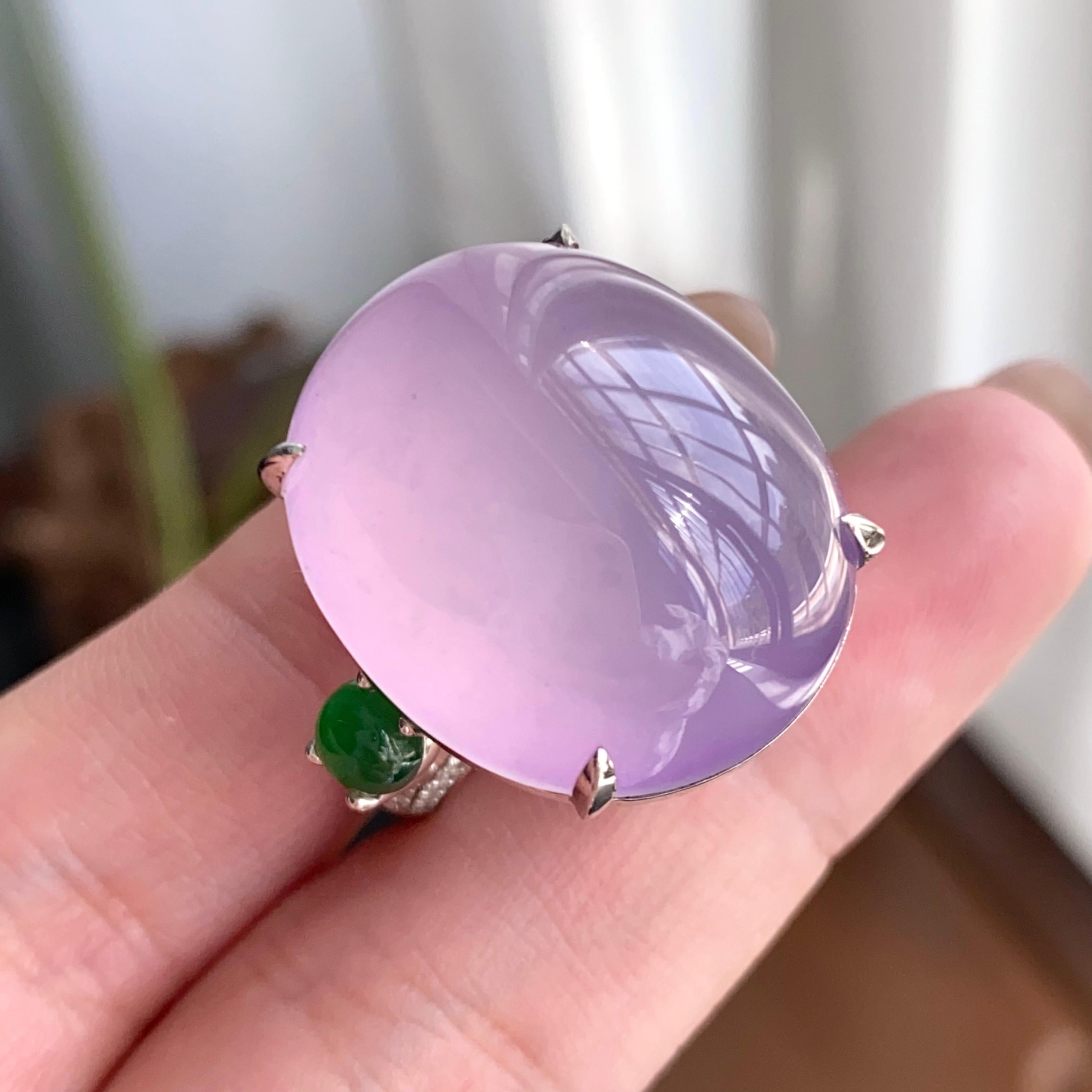 18k金钻镶冰种粉春紫鸽子蛋戒指（yc258281）