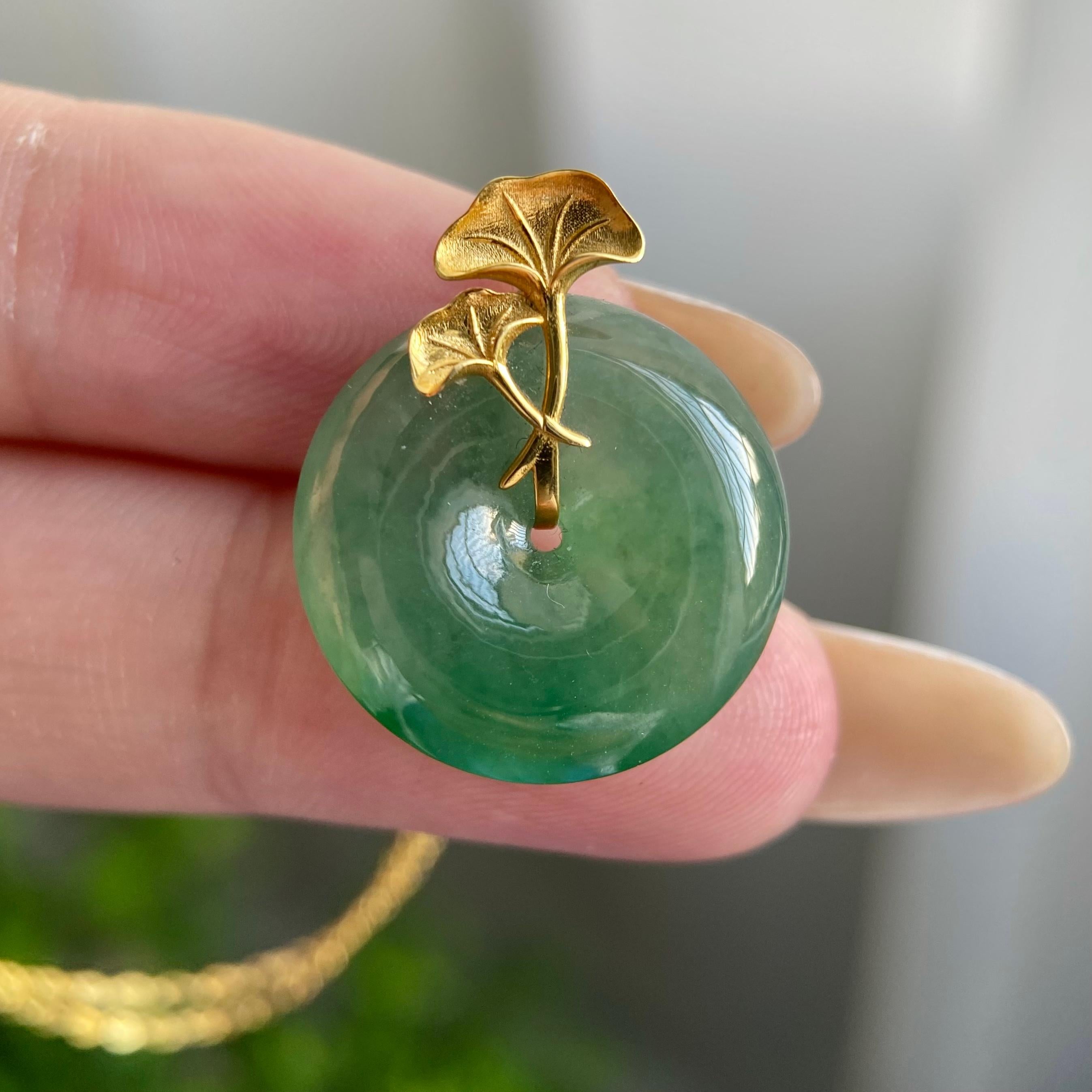 18k金镶冰种满绿平安扣吊坠（yc219251）