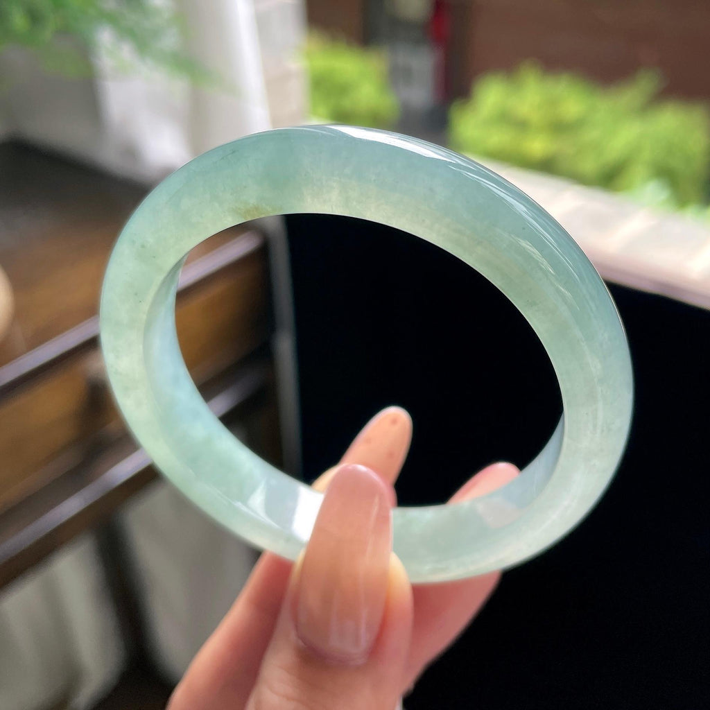 糯冰种油青色冰油青湖水绿正圈平安镯 55圈 天然缅甸A货翡翠（yc703274）