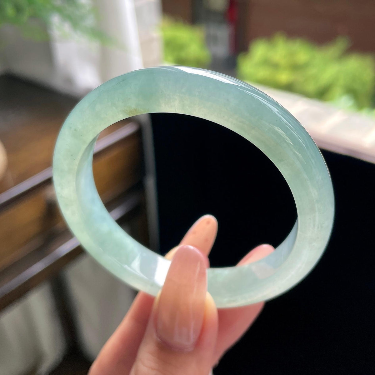 糯冰种油青色冰油青湖水绿正圈平安镯 55圈 天然缅甸A货翡翠（yc703274）