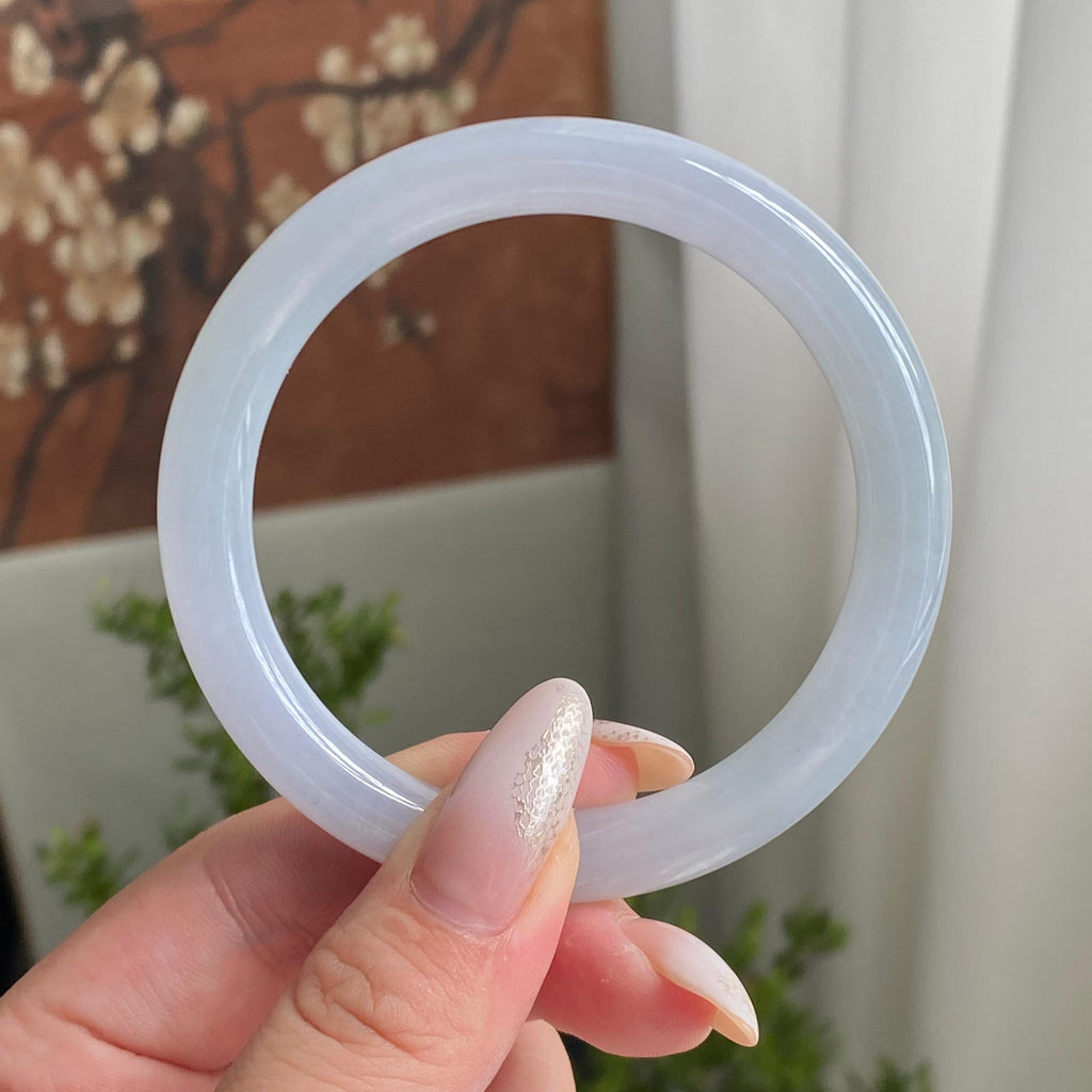 糯冰种淡春彩圆条手镯（56圈）（yc213613）