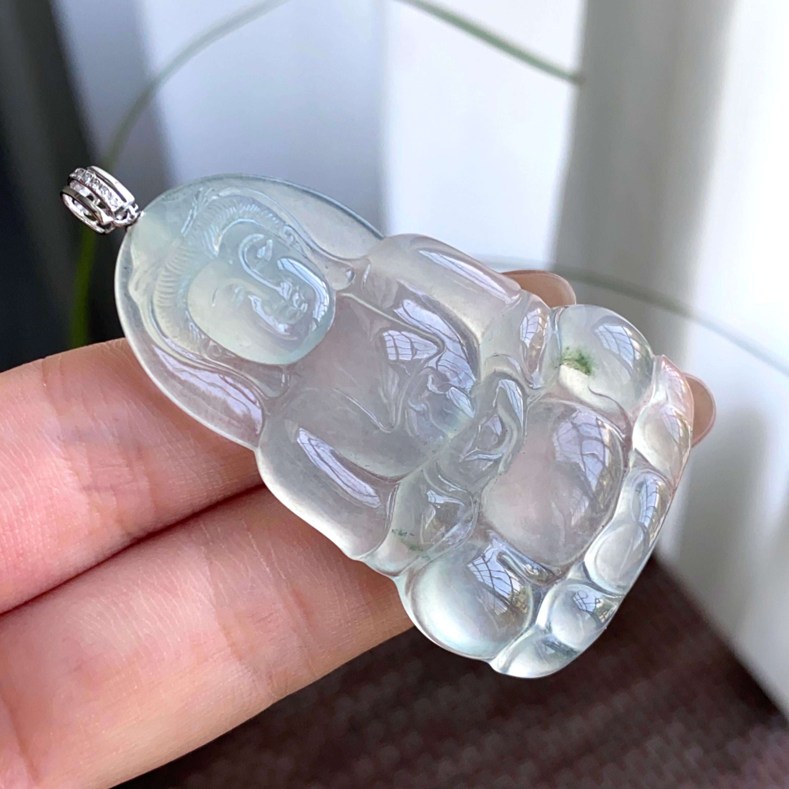 18k金钻镶冰种飘花观音吊坠（yc263792）