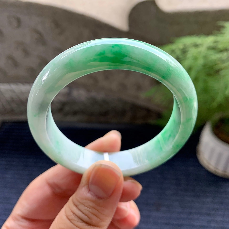 糯种飘绿平安镯（53.5mm）（yc093321）