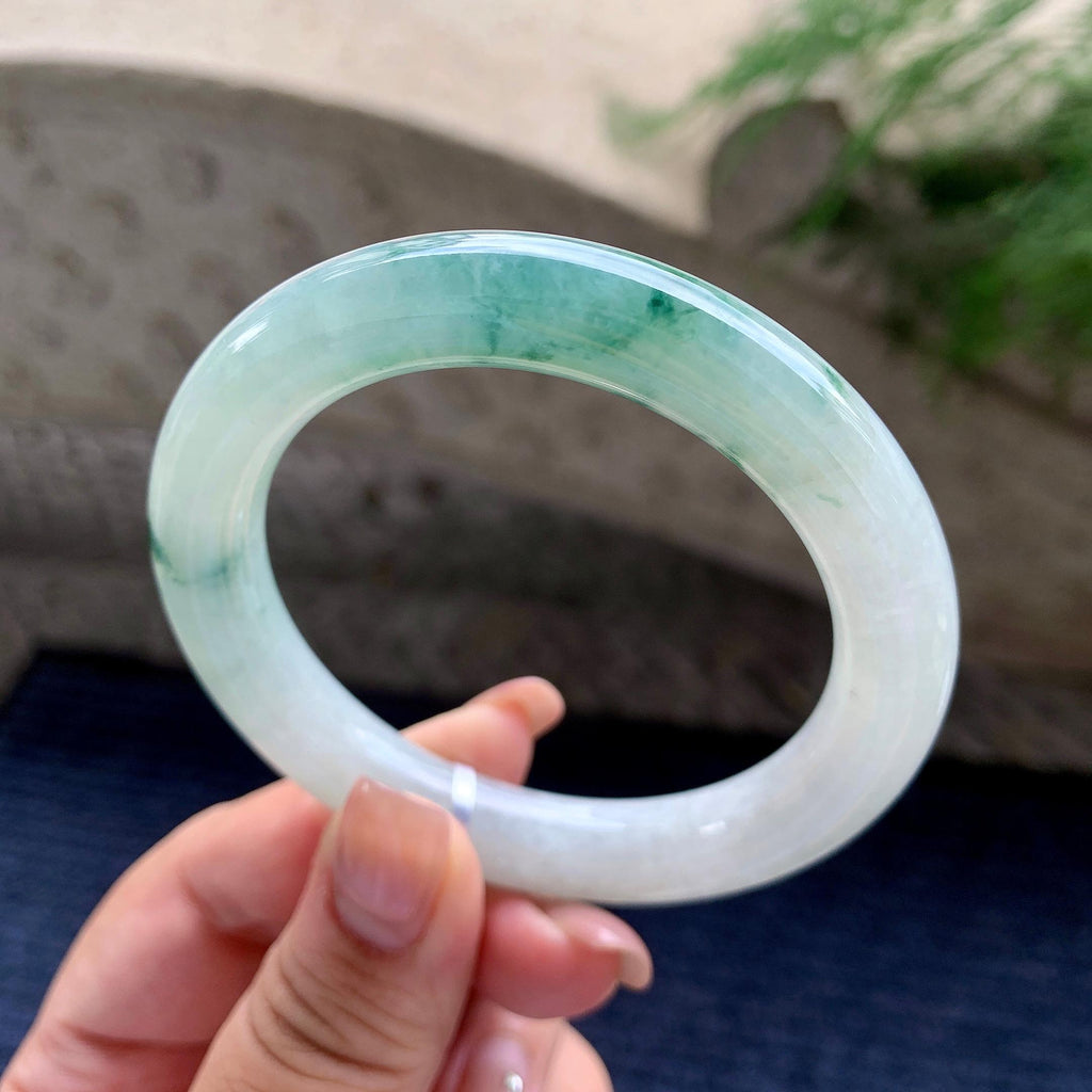 细糯种飘蓝花圆条手镯 54.6圈口 （yc537914）
