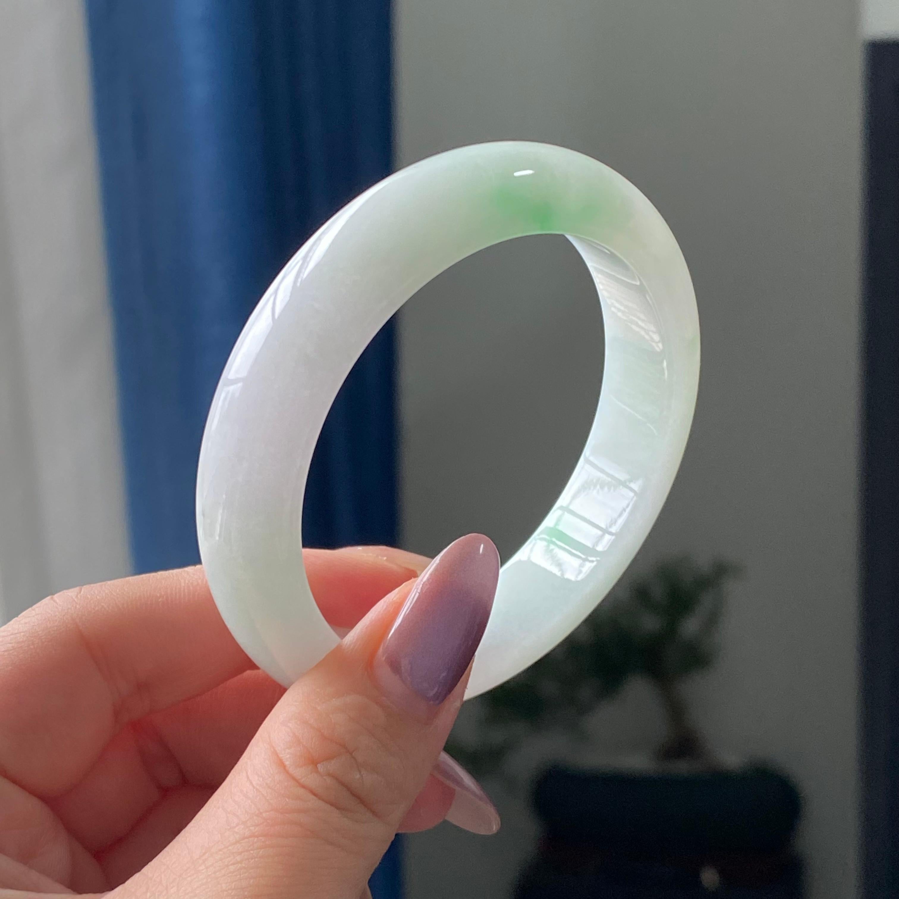 细糯种白底青平安镯手镯（55圈）（yc195718）