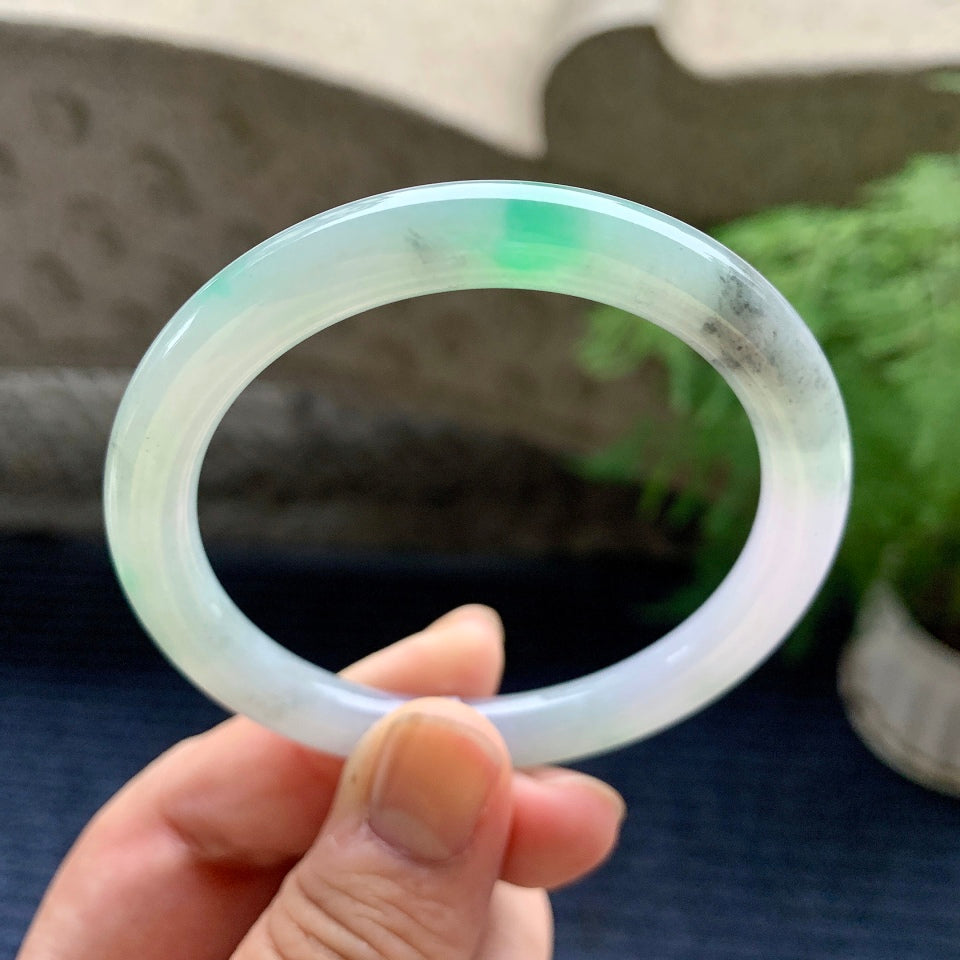 细糯种飘绿圆条手镯（55mm）（yc110748）