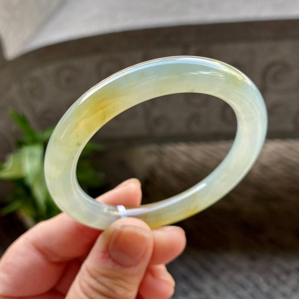 小圈口 糯冰种黄翡圆条手镯51.6圈口 天然缅甸A货翡翠（yc314491）